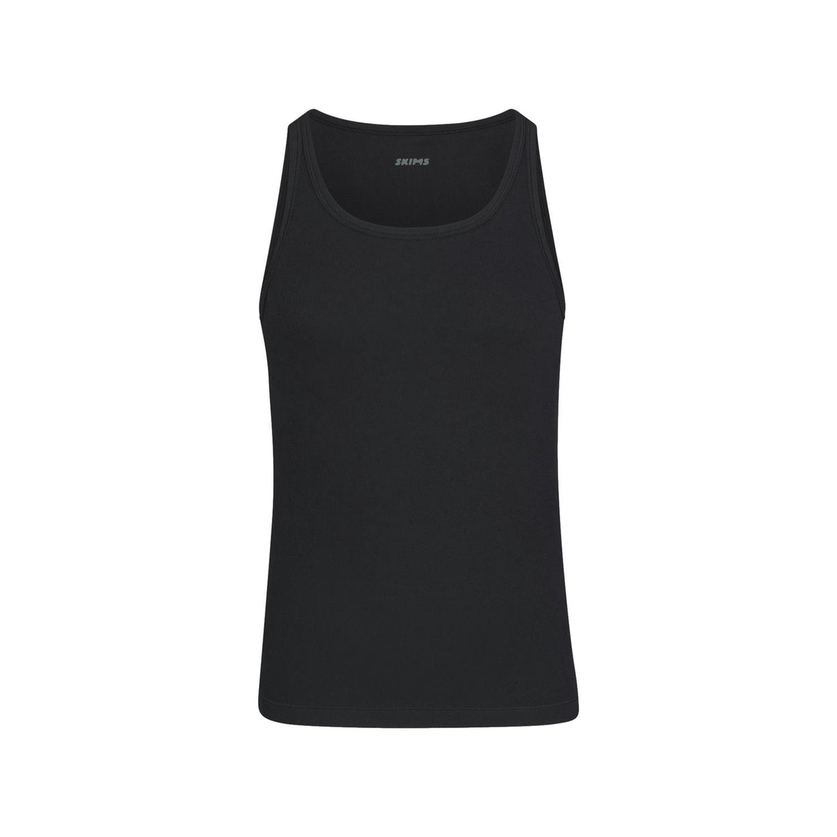 Sort SKIMS bomullsribbet singlet i trepakning, viser komfortabelt design og mykt stoff, perfekt for hverdagsbruk.