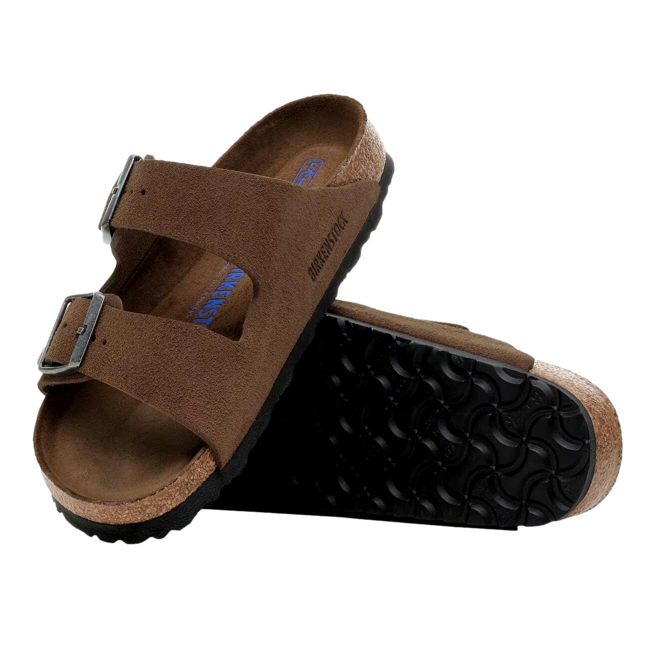 Birkenstock Arizona SFB suedesko i smal passform i mørk teetone, lysebrunt lærmateriale og komfortabel design.