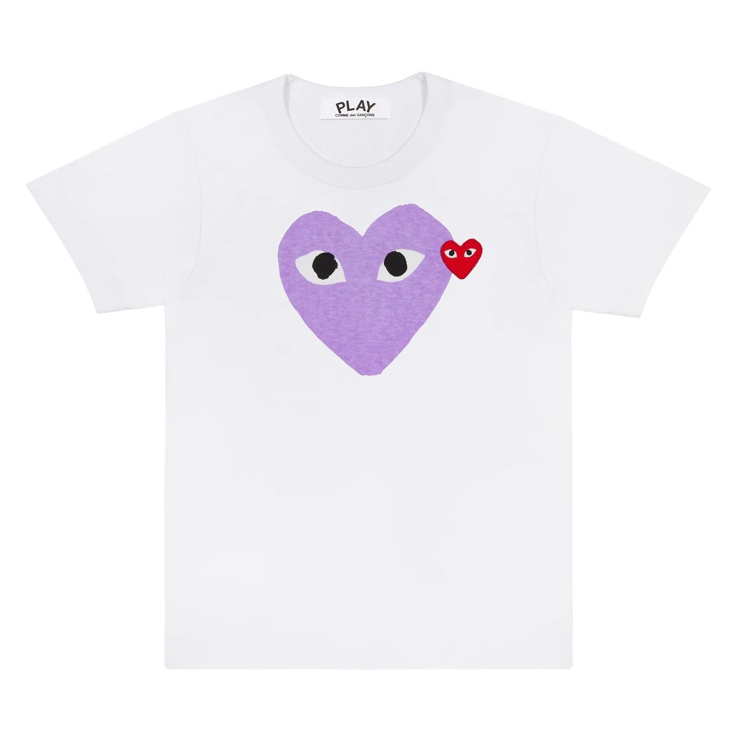 Comme des Garcons Play U T-shirt Red Emblem Knit T-shirt Hvit Og Lilla