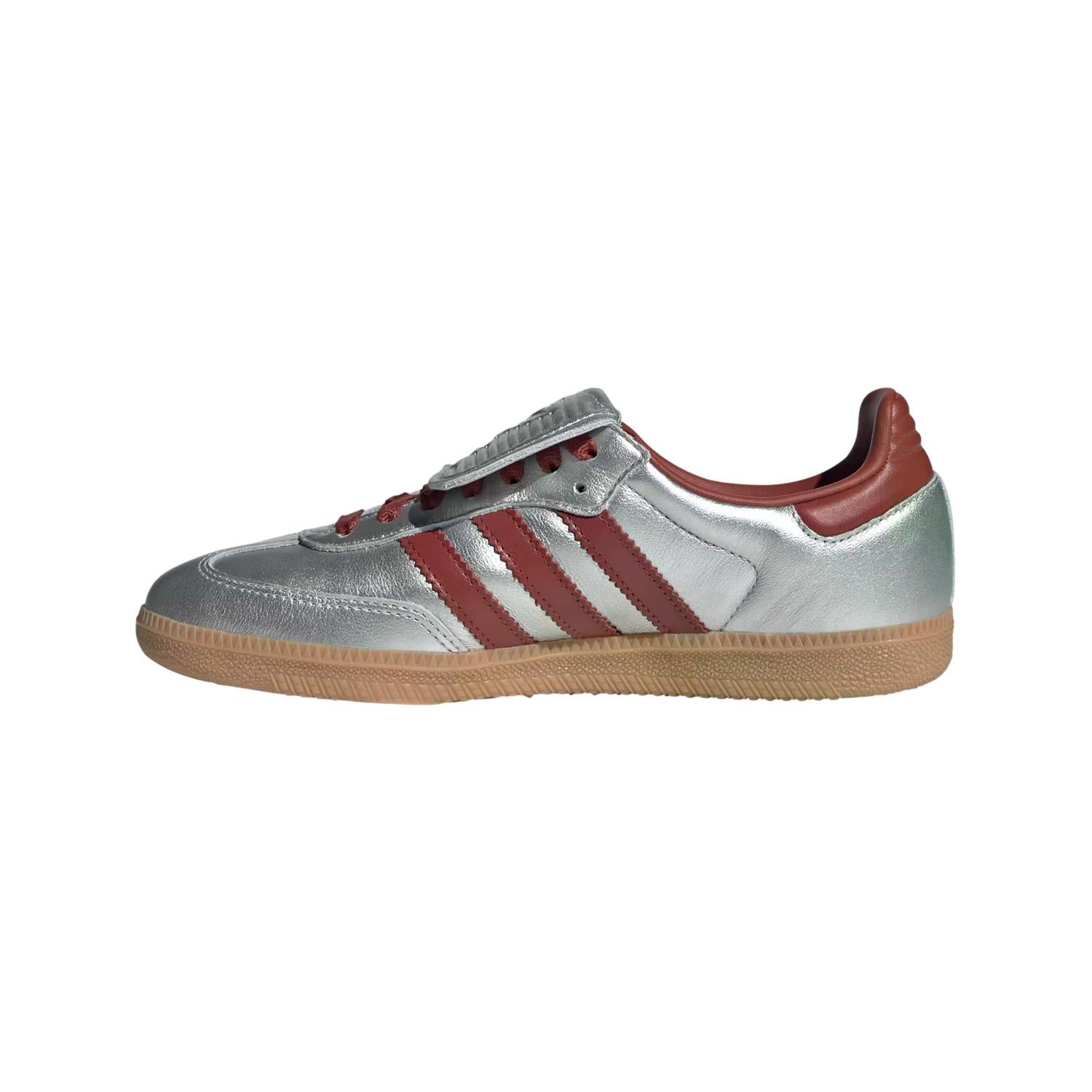 Adidas Samba LT W JH5707 sko i sølv og rød med lær- og gummidetaljer, sporty design for kvinner