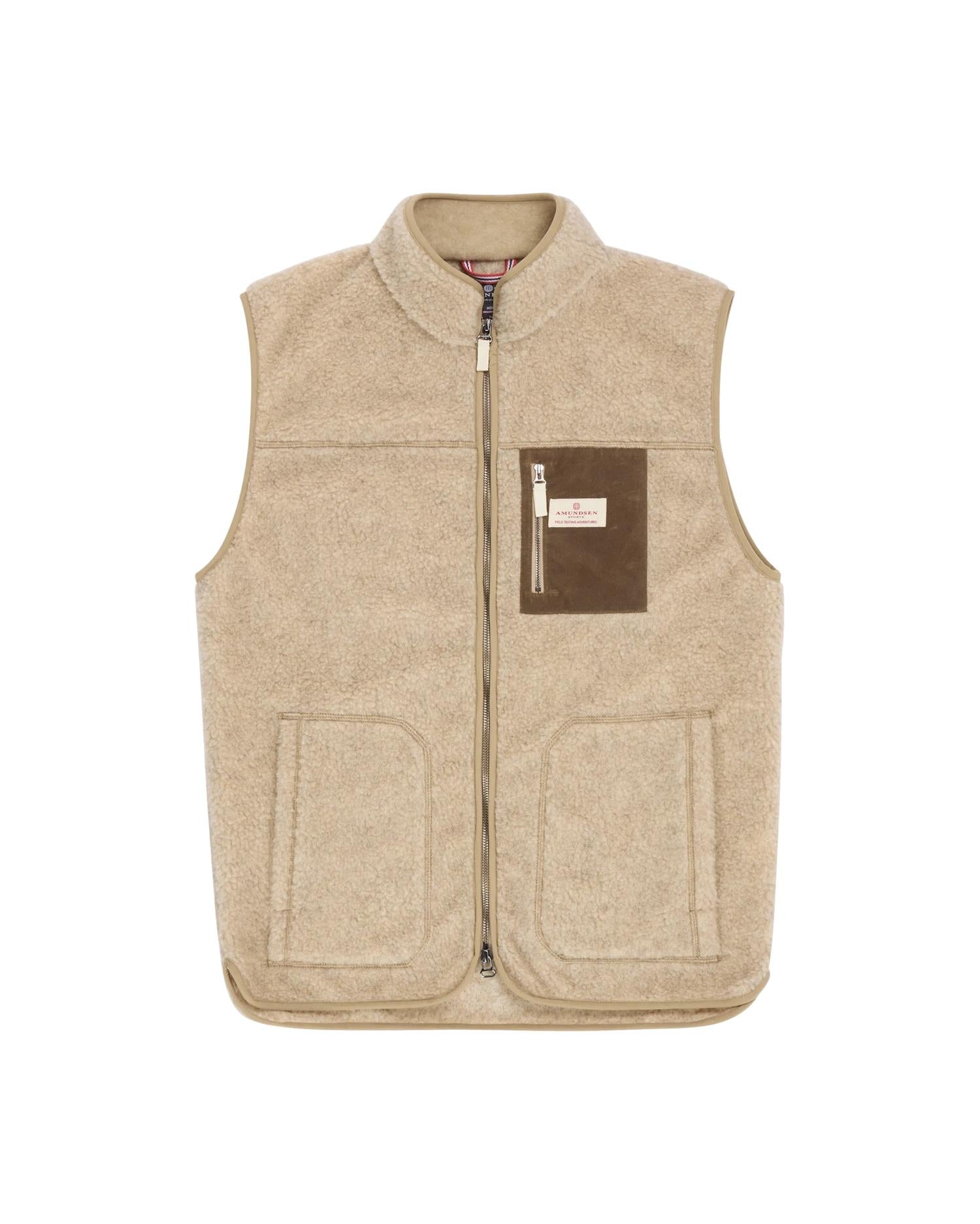 Amundsen Heroes Wool Fleece Vest Mens Vest Beige - modostore.no