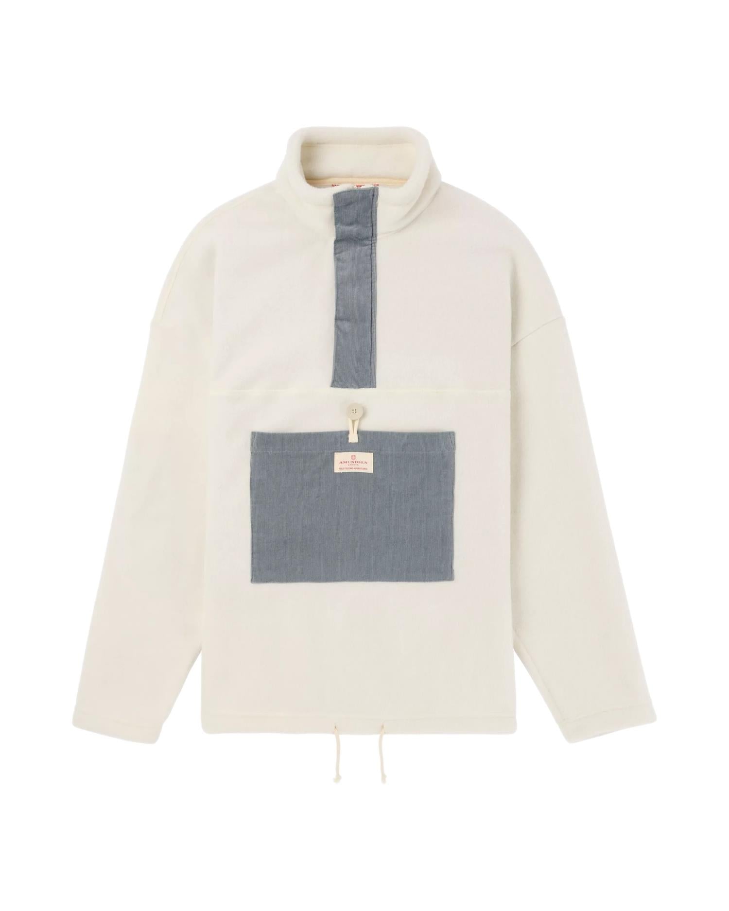 Amundsen V-Bond Cord Fleece Mens Genser Hvit Og Blå - modostore.no