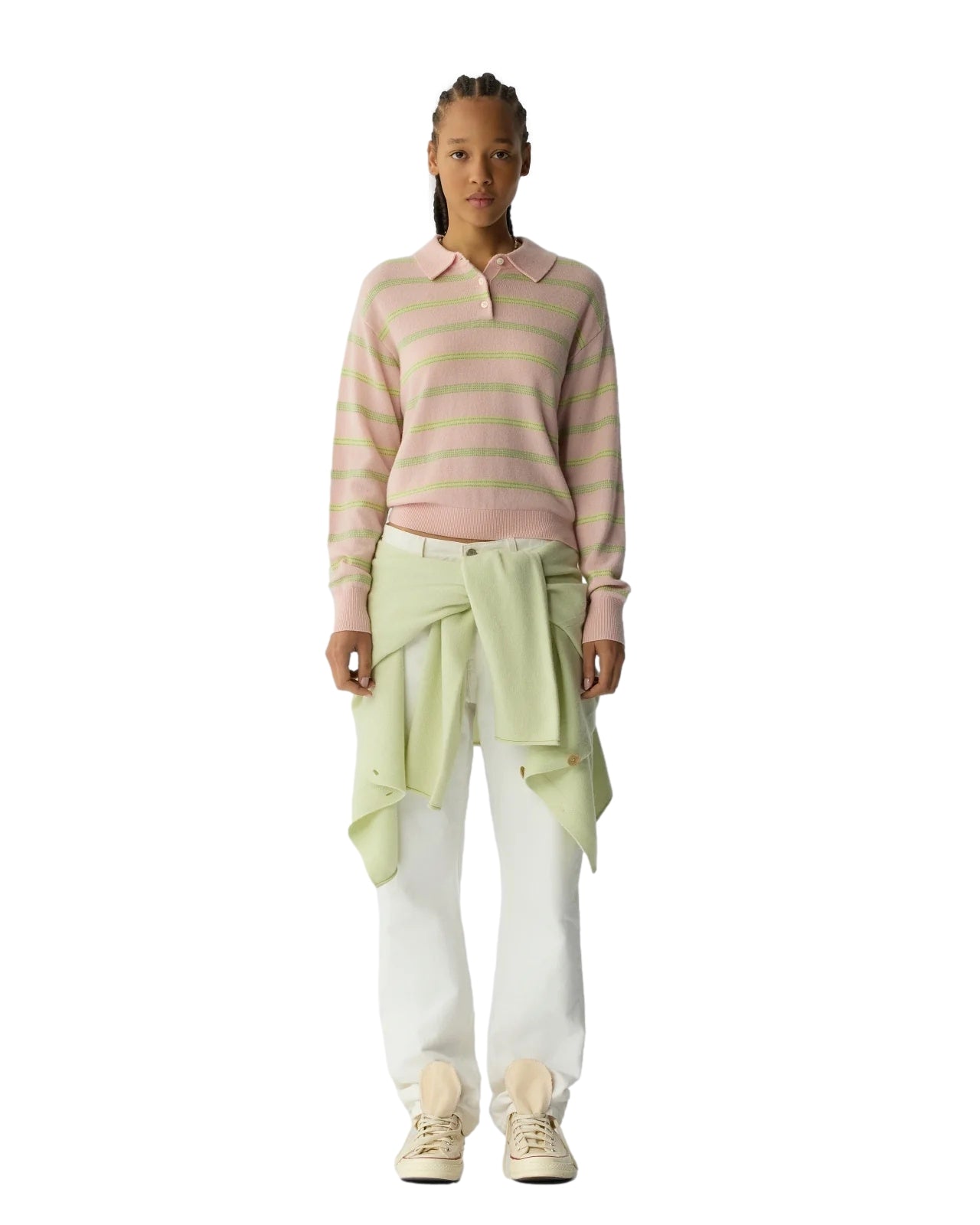 Guest In Residence Collegiate Stripe Polo Genser Rosa Og Grønn - modostore.no