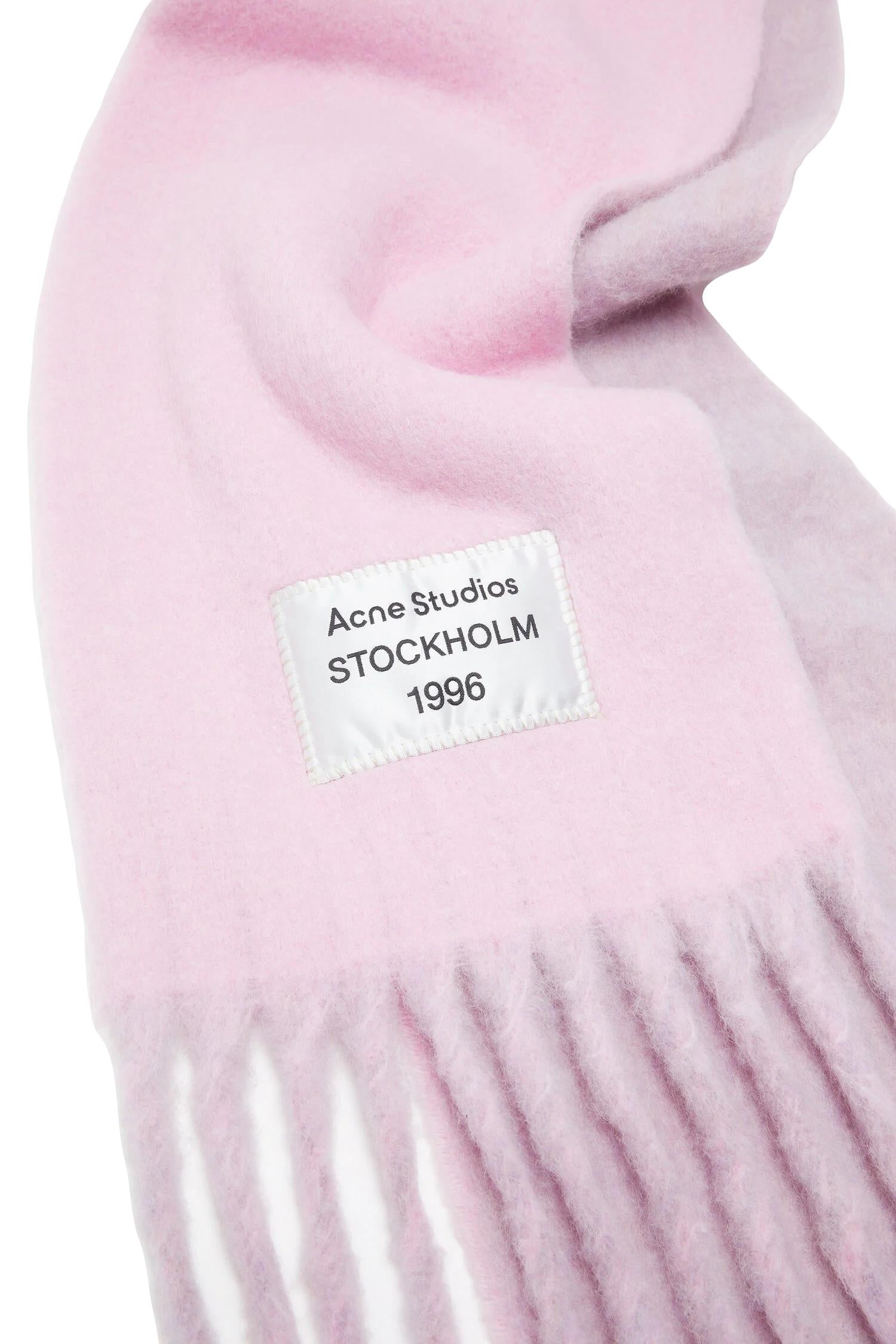 Acne Fringed Scarf Logo Skjerf Rosa