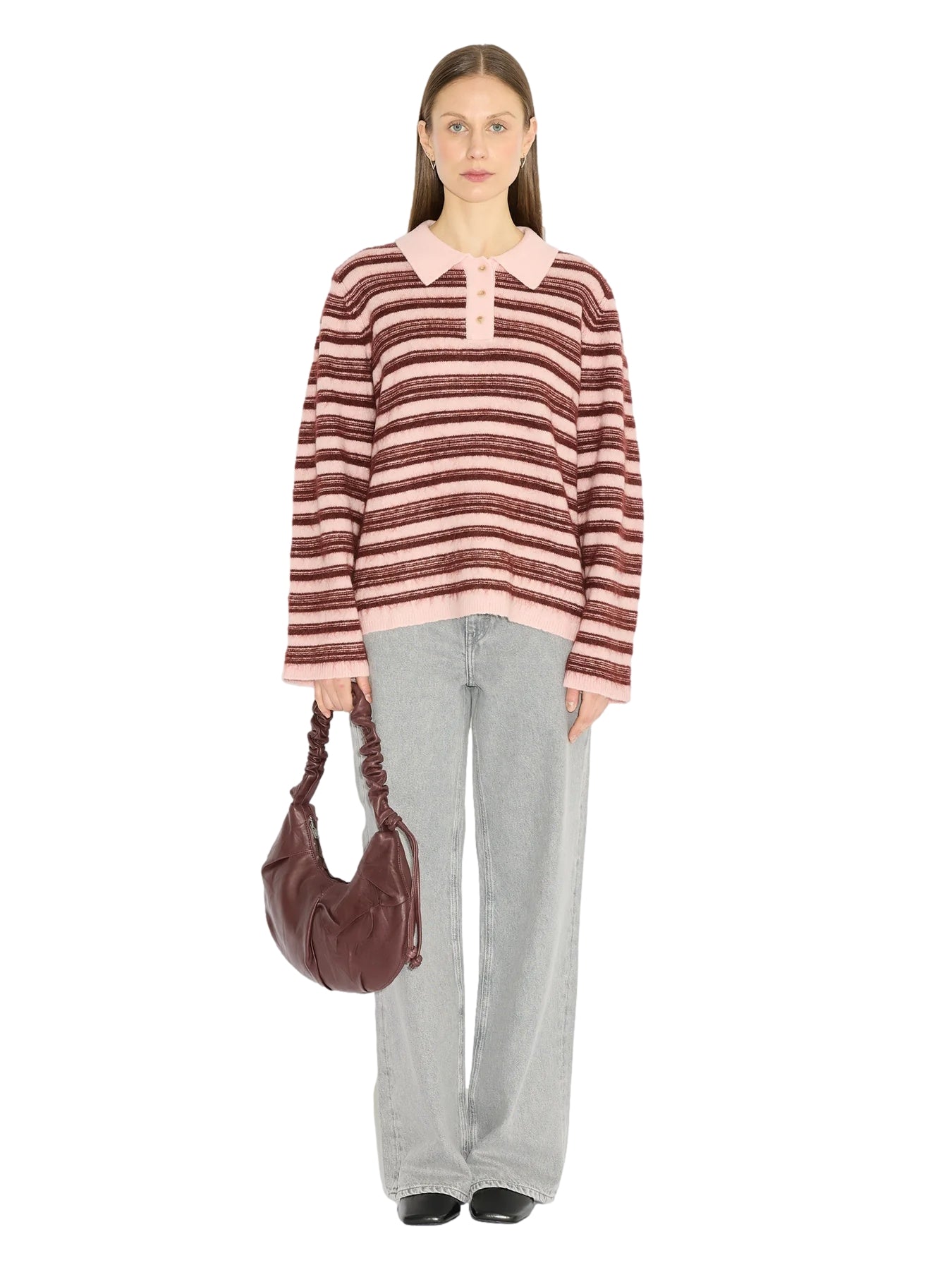 Holzweiler Olivia Wool Polo Genser Rosa Mønster