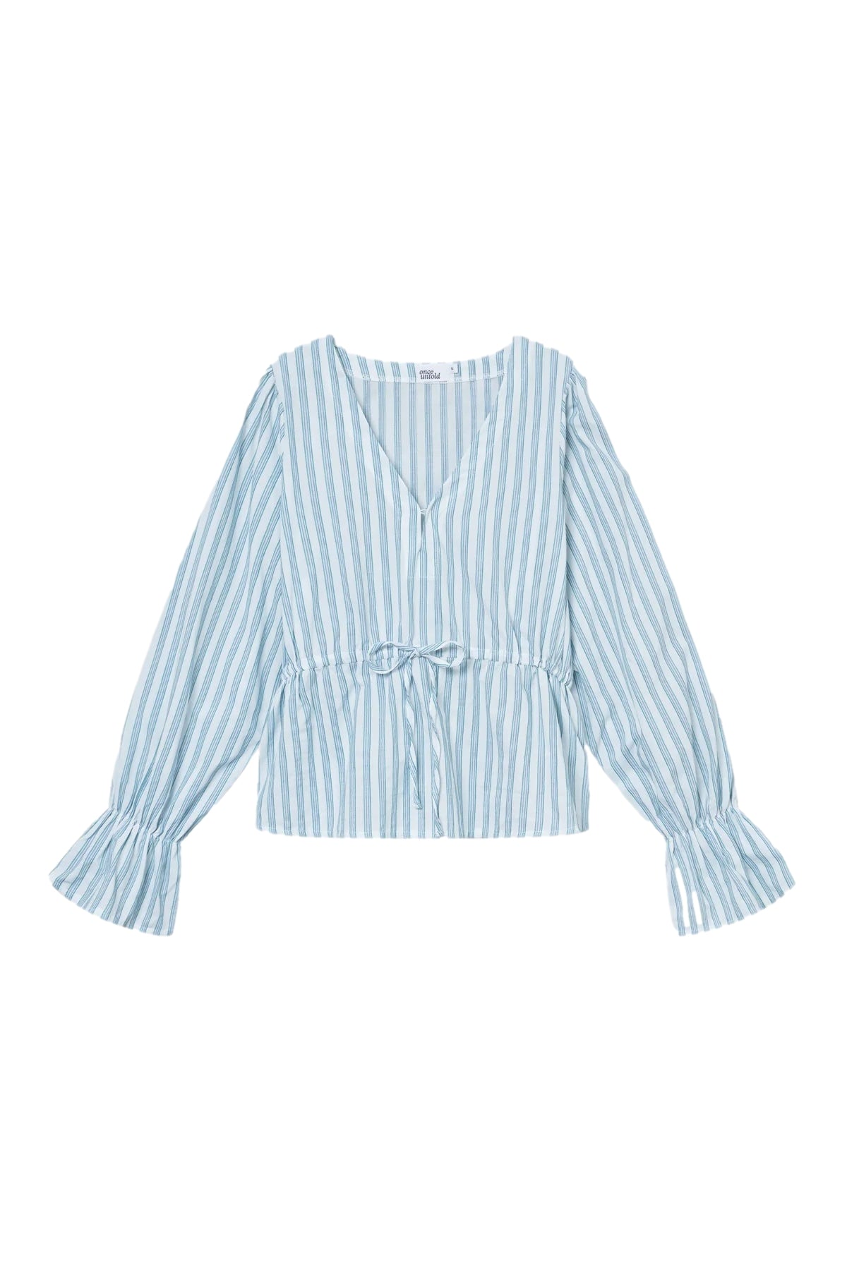 Once Untold Maia Ribbon Blouse Skjorte Lyseblå Striper - modostore.no