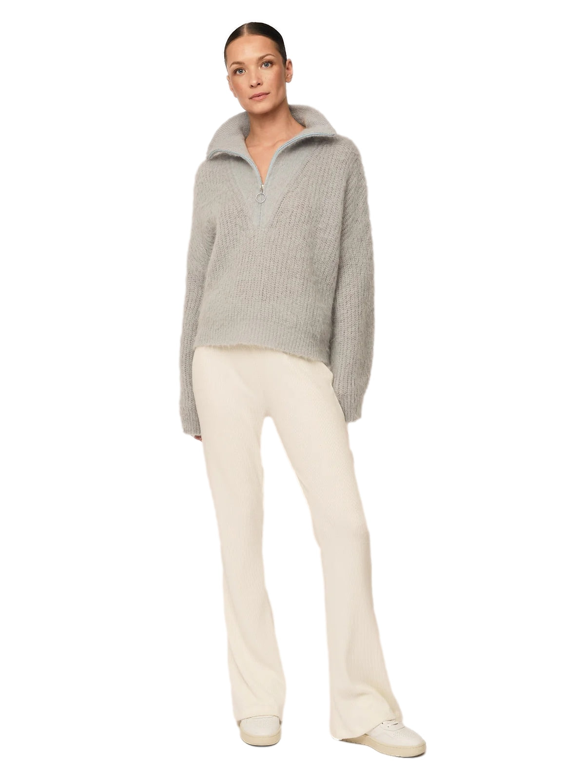 Once Untold Florie Brushed zip knit Genser Lyseblå - modostore.no