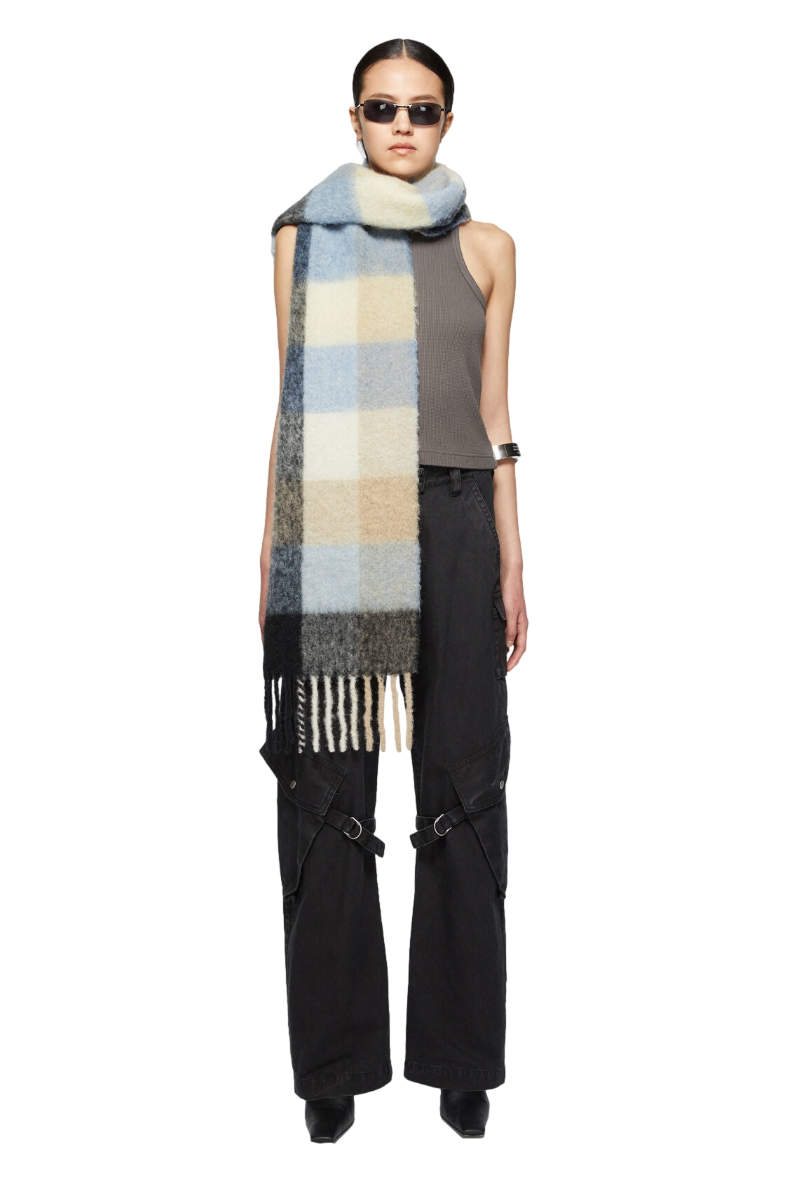 Acne Mohair Checked Scarf Skjerf Blå Og Beige