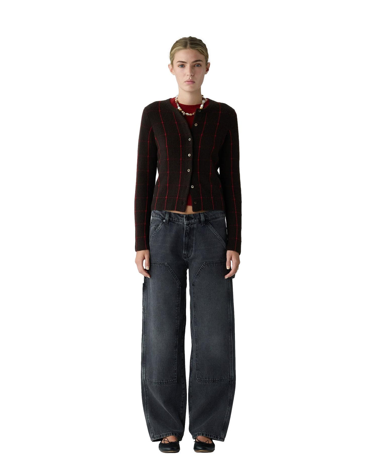 Guest In Residence Jane Checker Cardigan Burnt Cocoa/Carmine Cardigan Brun