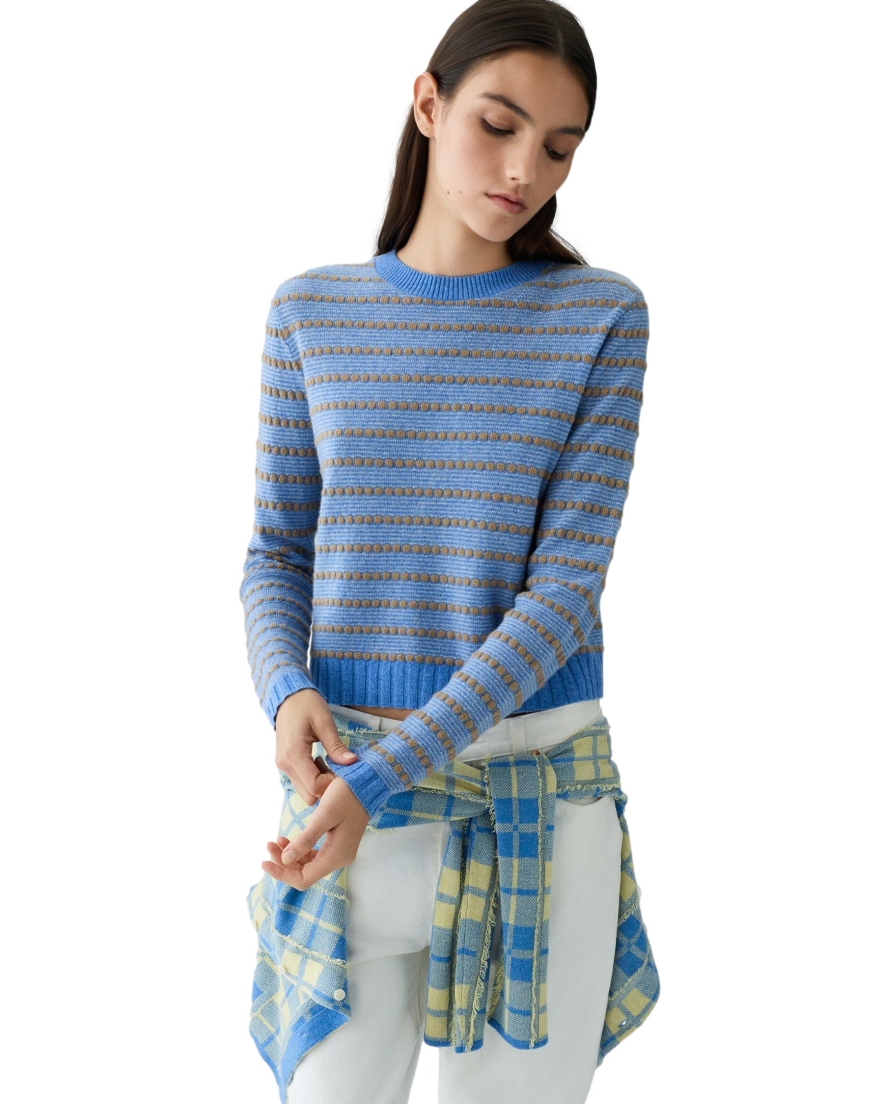 Guest In Residence Pebble Stripe Shrunken Crew Genser Blå Mønster