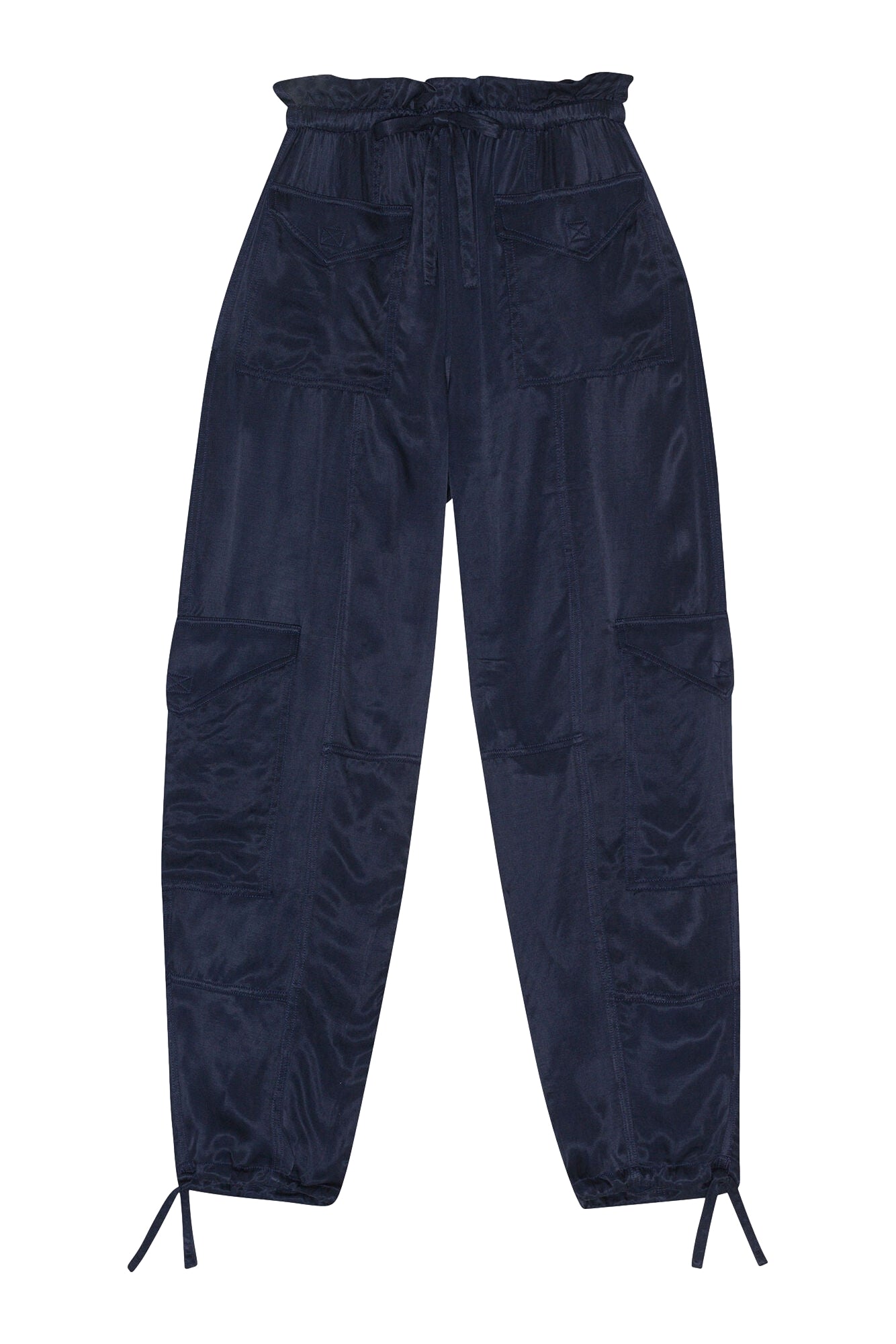 Ganni Washed Twill Satin Pants Bukse Cargo Mørkeblå - modostore.no