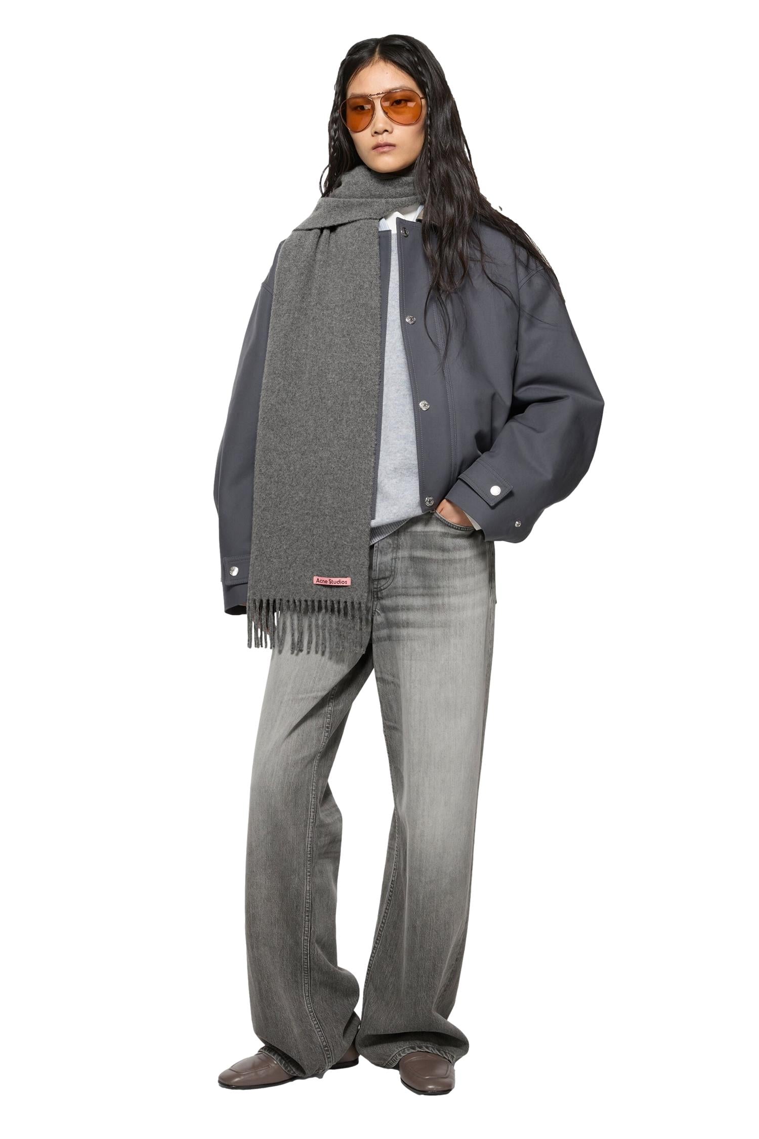 Acne Fringe Wool Scarf - Skinny Skjerf Grå