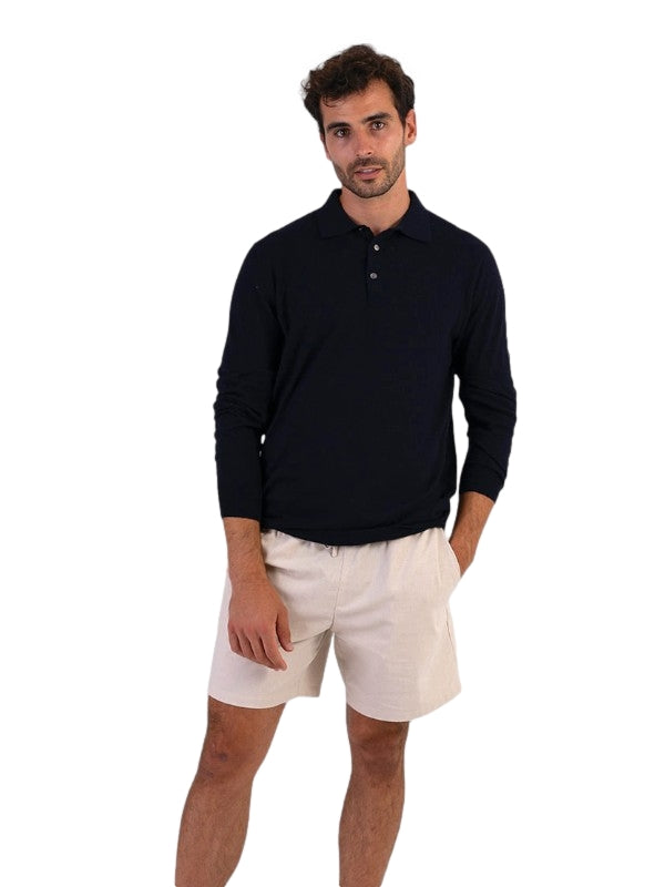 Cermino Max Knitted polo long sleeve Genser Navy - modostore.no