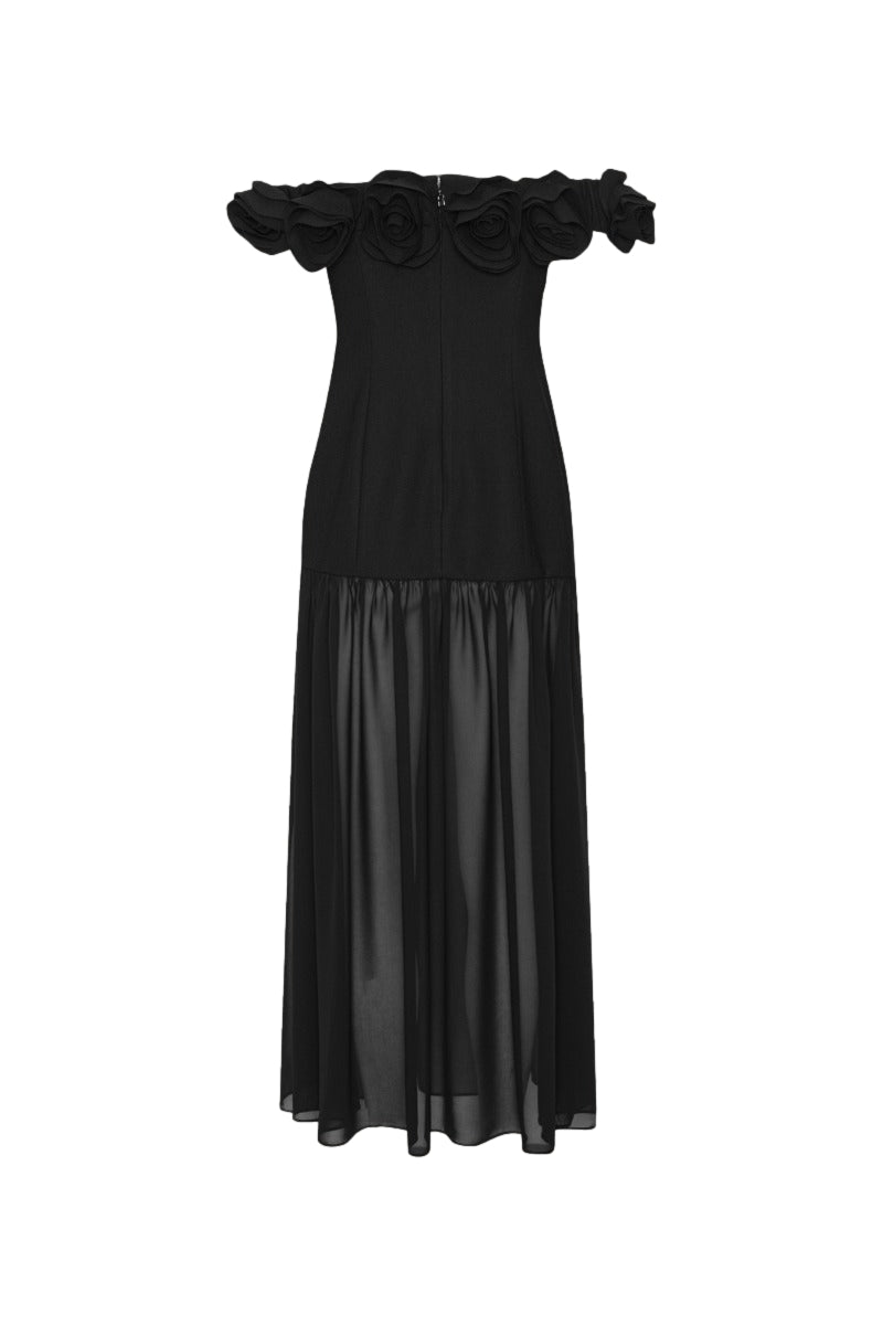 ROTATE Crepe Maxi Flower Dress Kjole Sort