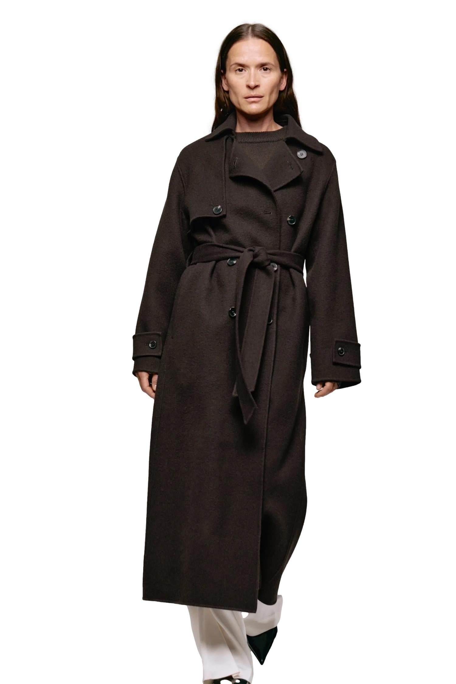 Julie Josephine Thale Wool Trenchcoat Jakke Mørkebrun - modostore.no