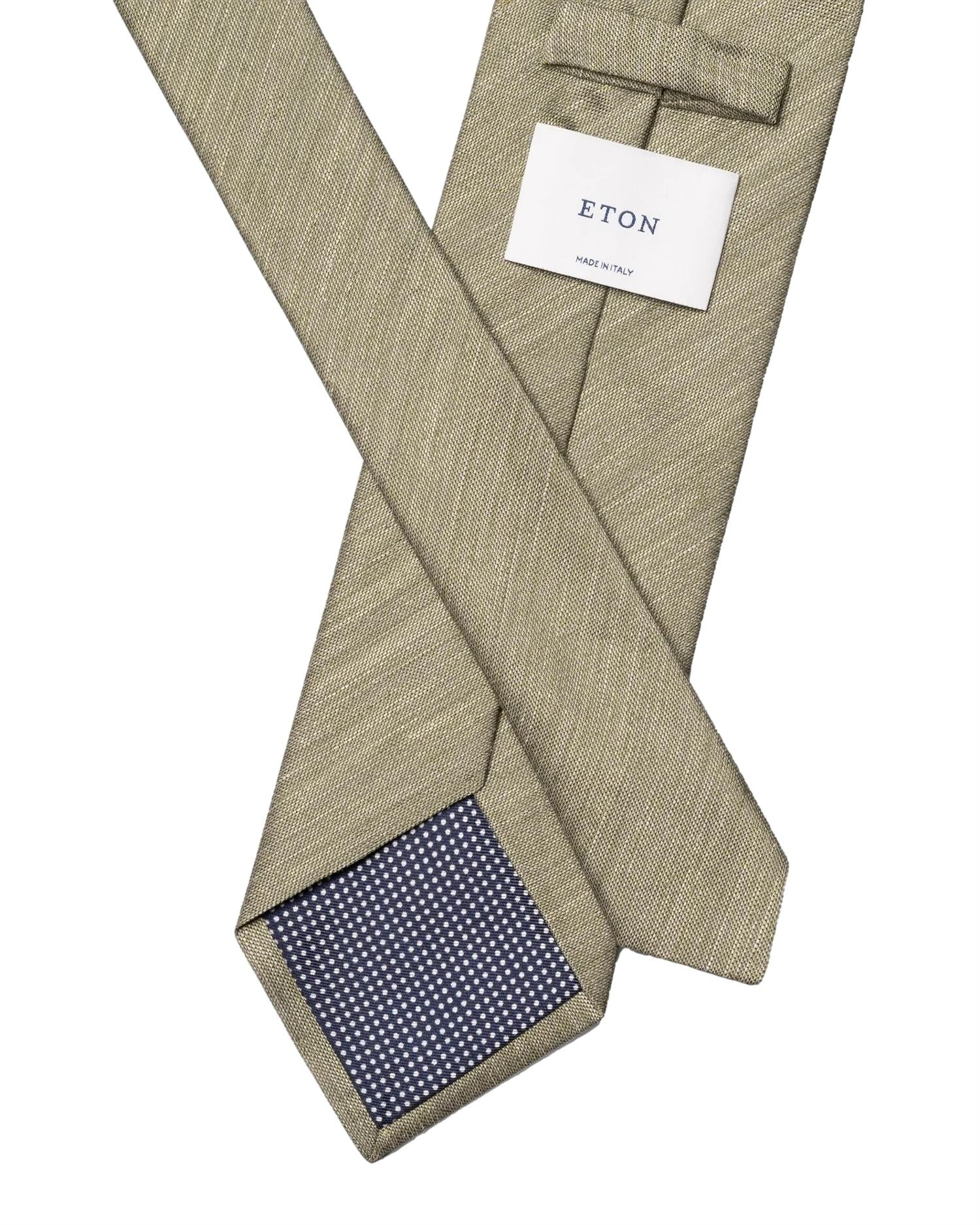 Eton Solid Woven Linen Silk Tie Mid Green Slips Grønn - modostore.no