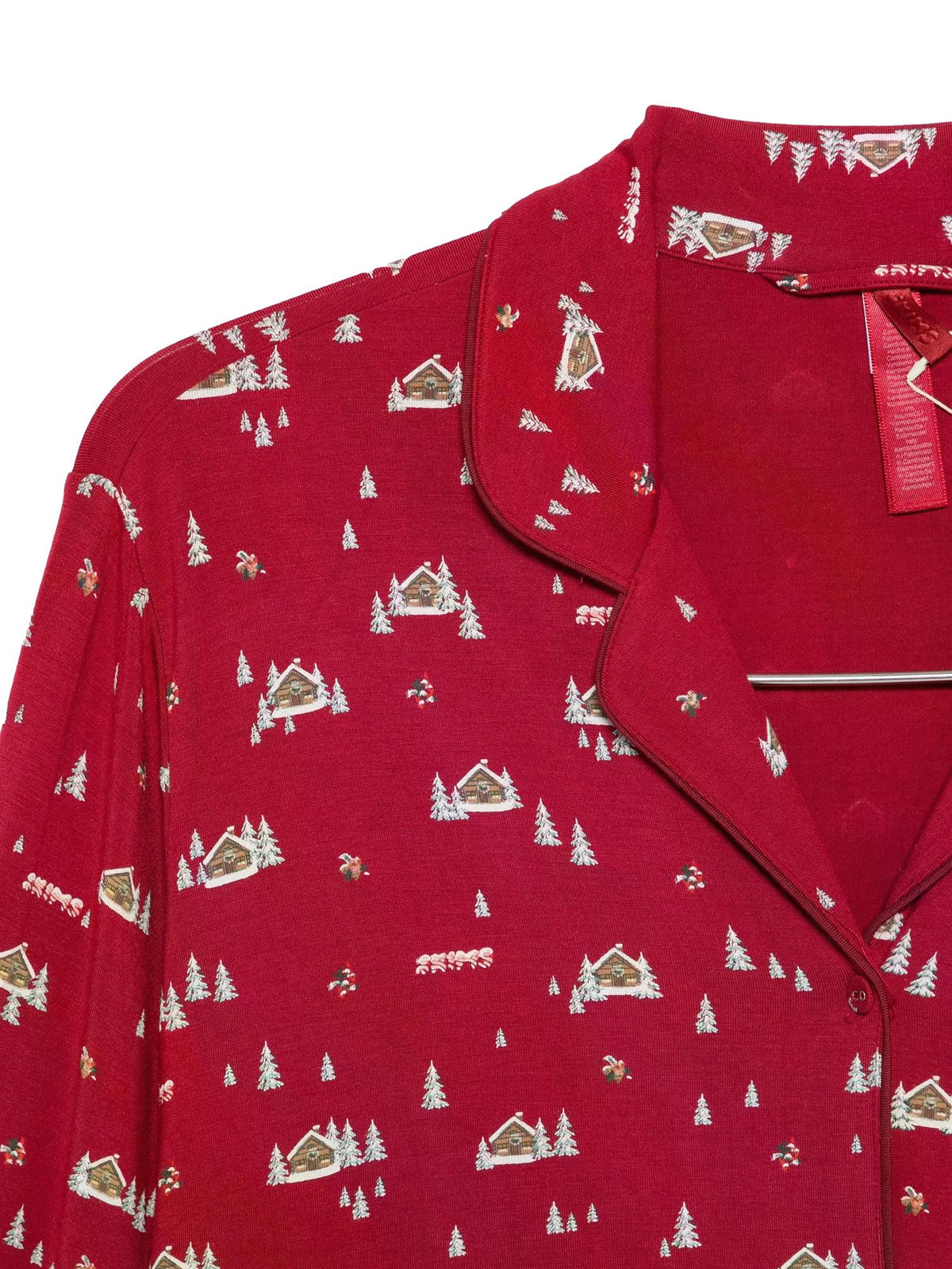 SKIMS Printed Skims Sleep Long Sleeve Button Up Set Brick Frosty Cabin Undertøy Rød