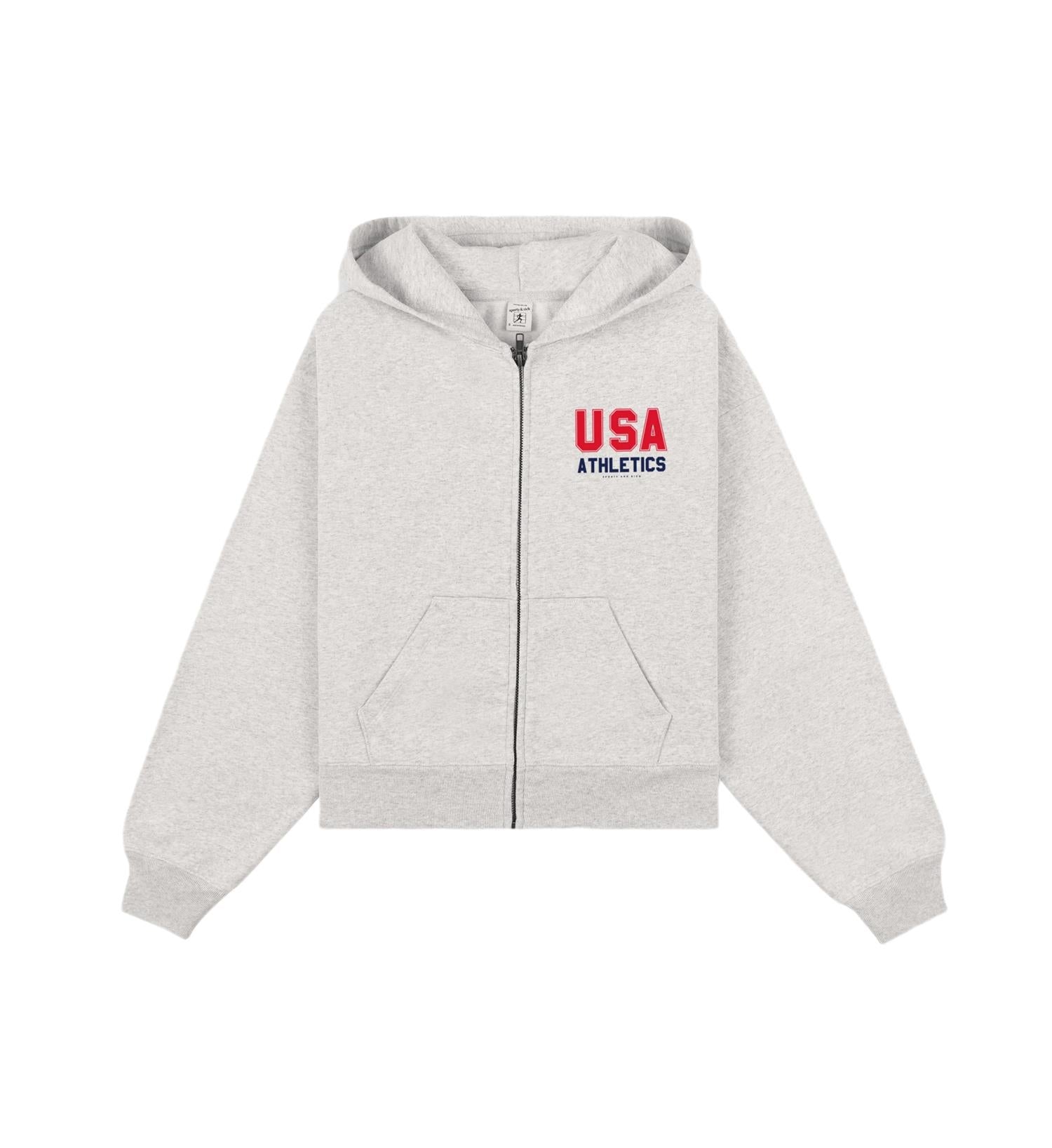 Sporty & Rich USA Athletics Cropped Zip Hoodie Genser Grå - modostore.no