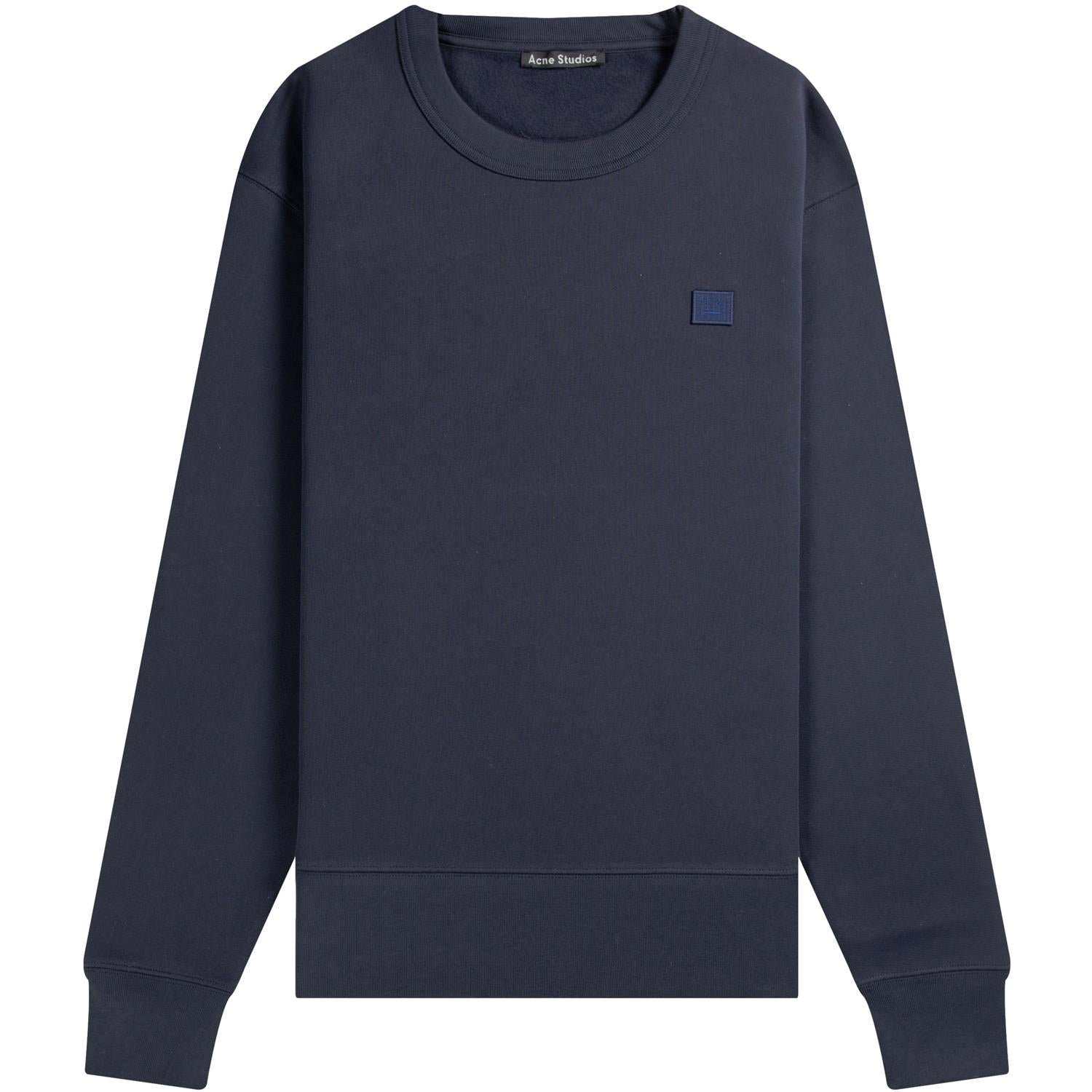 Acne Crew Neck Fleece Sweater Face Genser Navy - modostore.no