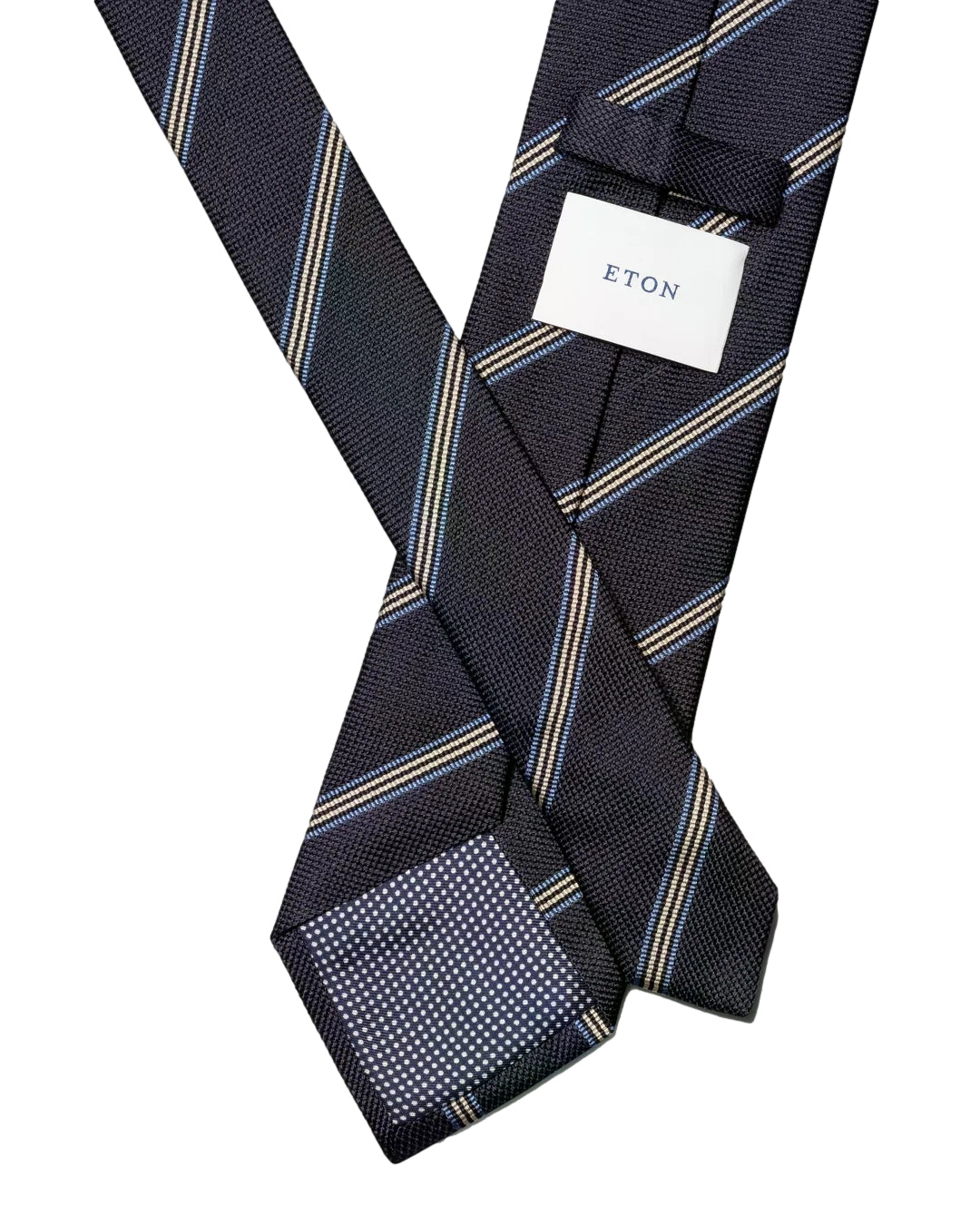 Eton Striped Woven Silk Tie Navy Blue Slips Mørkeblå