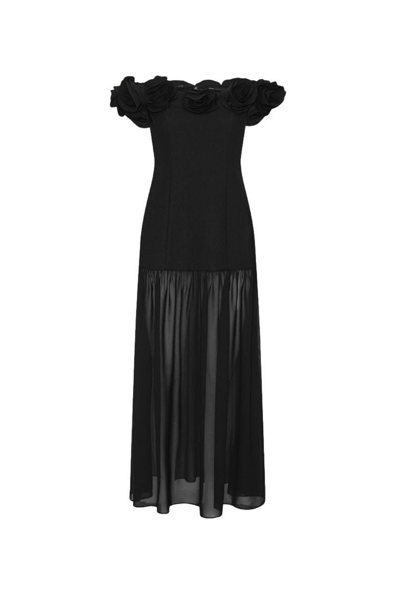 ROTATE Crepe Maxi Flower Dress Kjole Sort