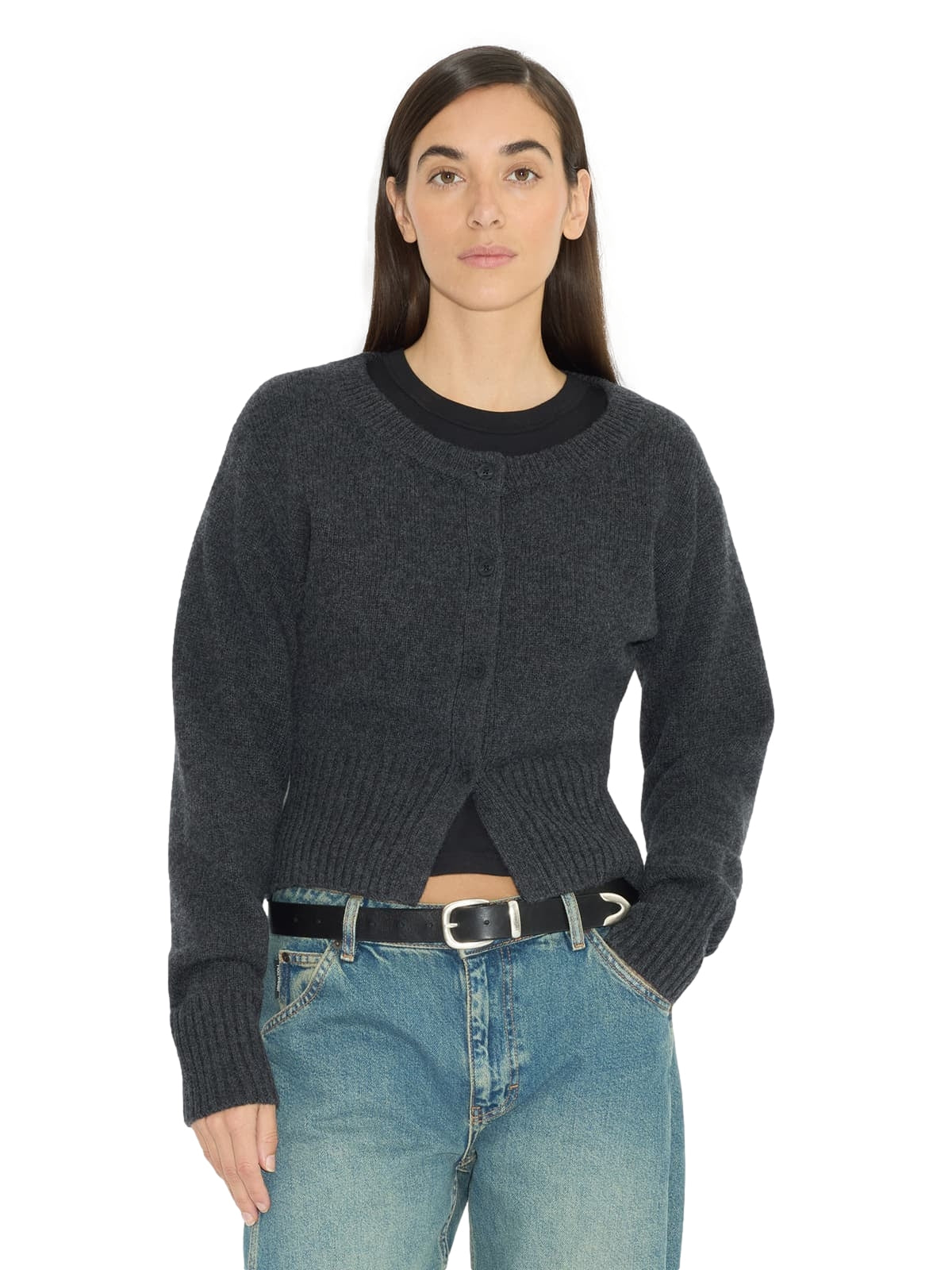 Holzweiler Julia Cropped Cardigan Genser Mørkegrå