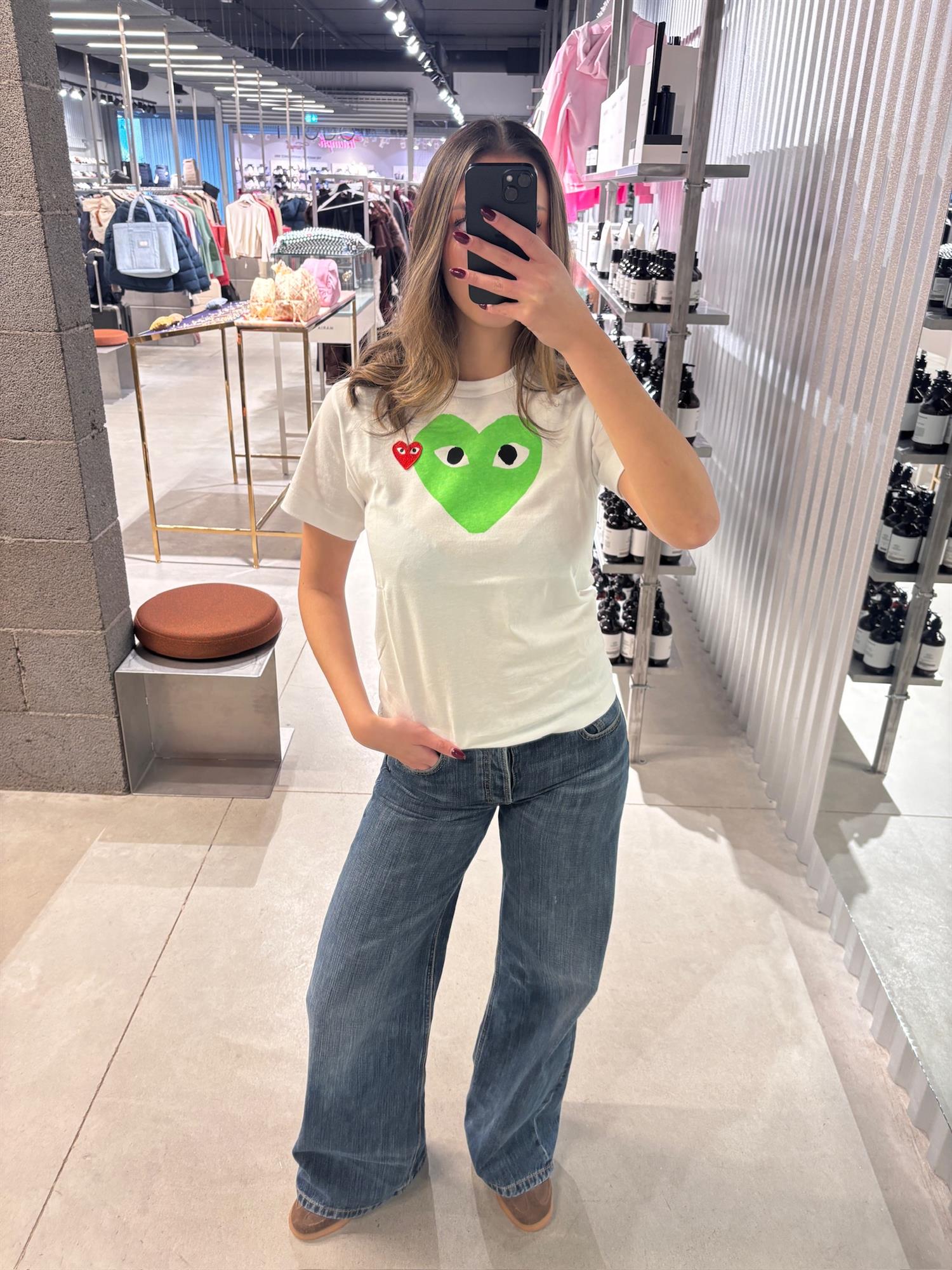 Comme des Garcons Play U T-shirt Red Emblem Knit T-shirt Hvit Og Grønn - modostore.no