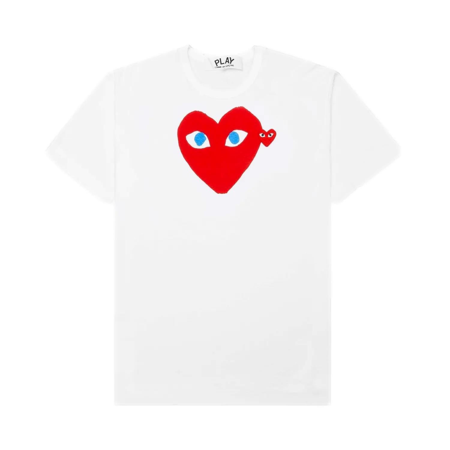 Comme des Garcons Play U T-shirt Red Emblem Knit T-shirt Hvit Og Rød - modostore.no