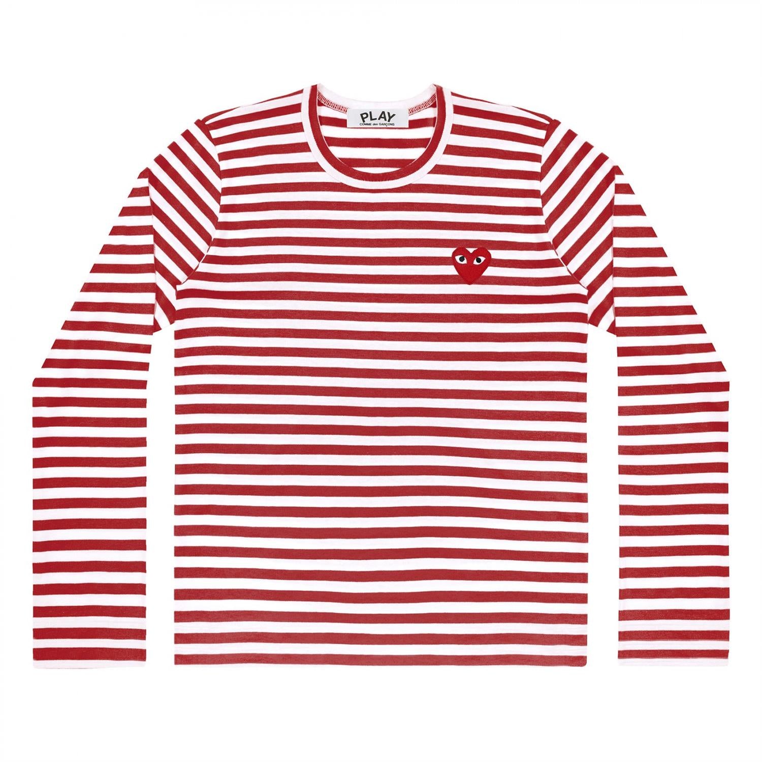 Comme des Garcons Play Unisex T-Shirt LS Red Emblem Genser Rød - modostore.no