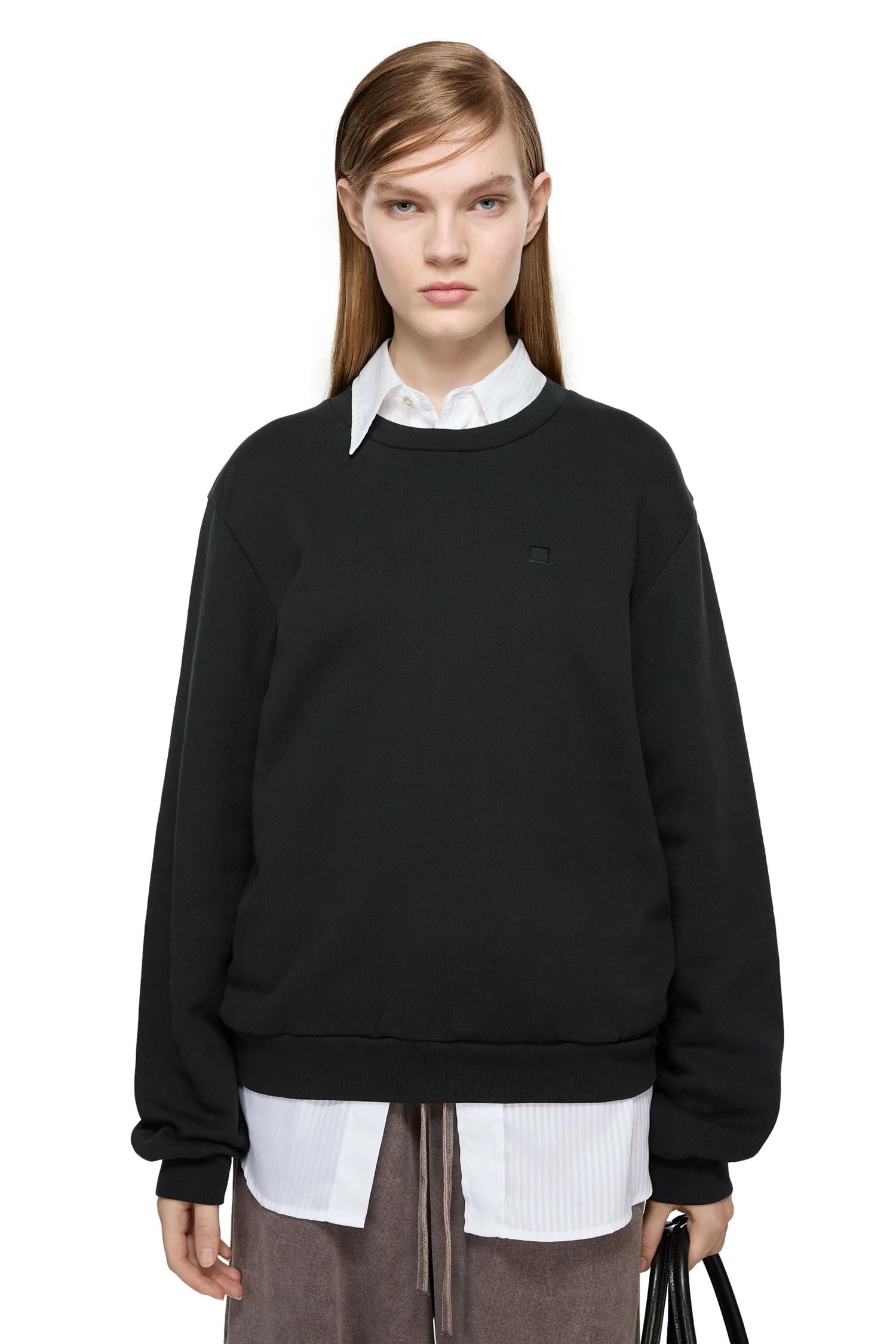 Acne Crew Neck Fleece Sweater Face Genser Sort - modostore.no