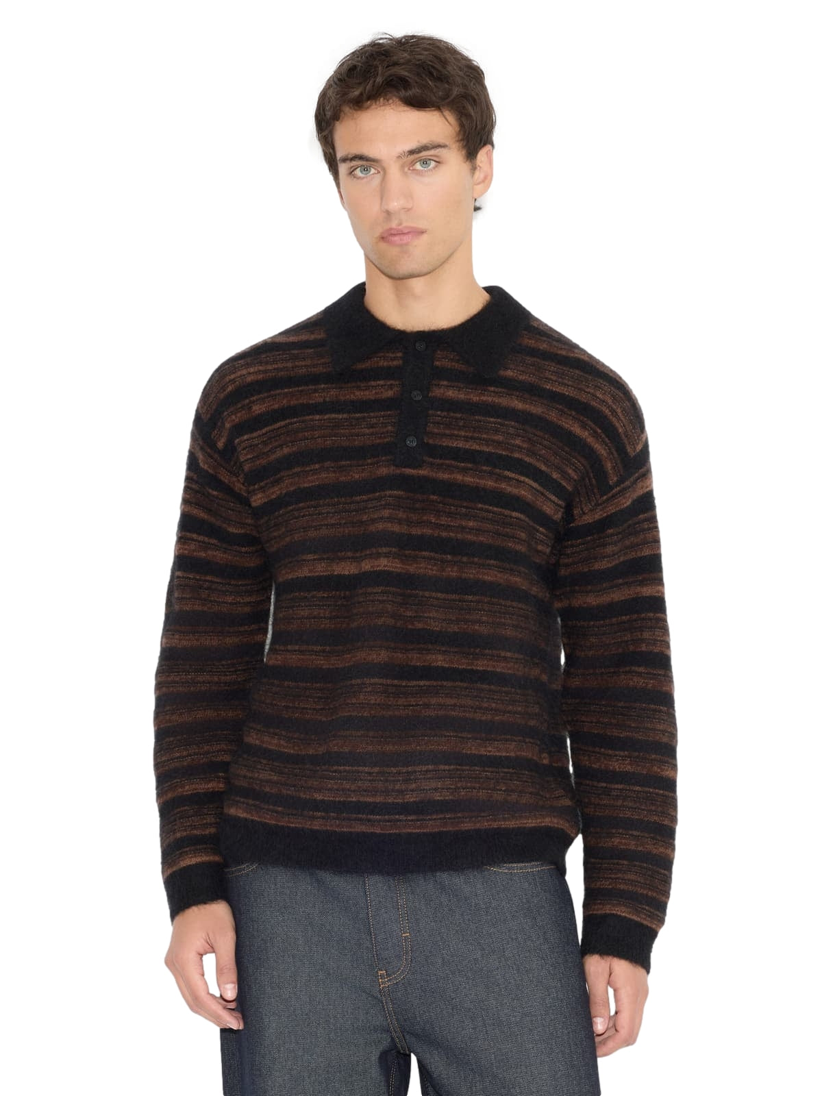 Holzweiler Ollie Wool Polo Sweater Genser Sort Og Brun