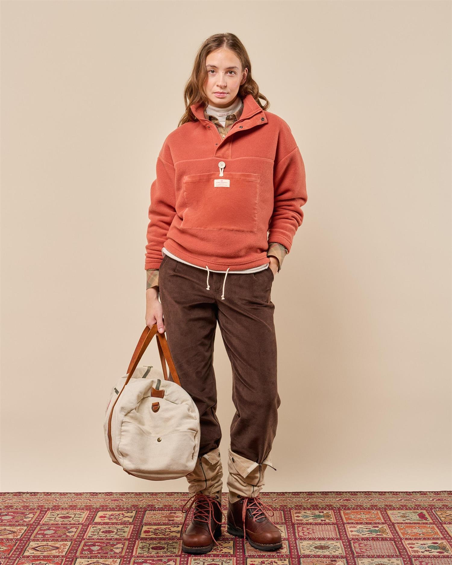 Amundsen V-Bond Cord Fleece Womens Genser Hvit Og Mørkeblå
