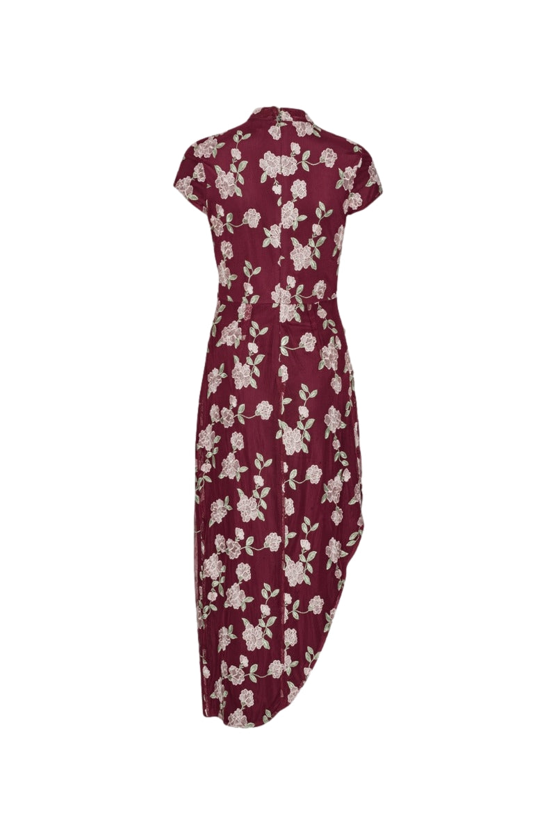 ROTATE Mesh Asymmetric Dress Kjole Vinrød - modostore.no