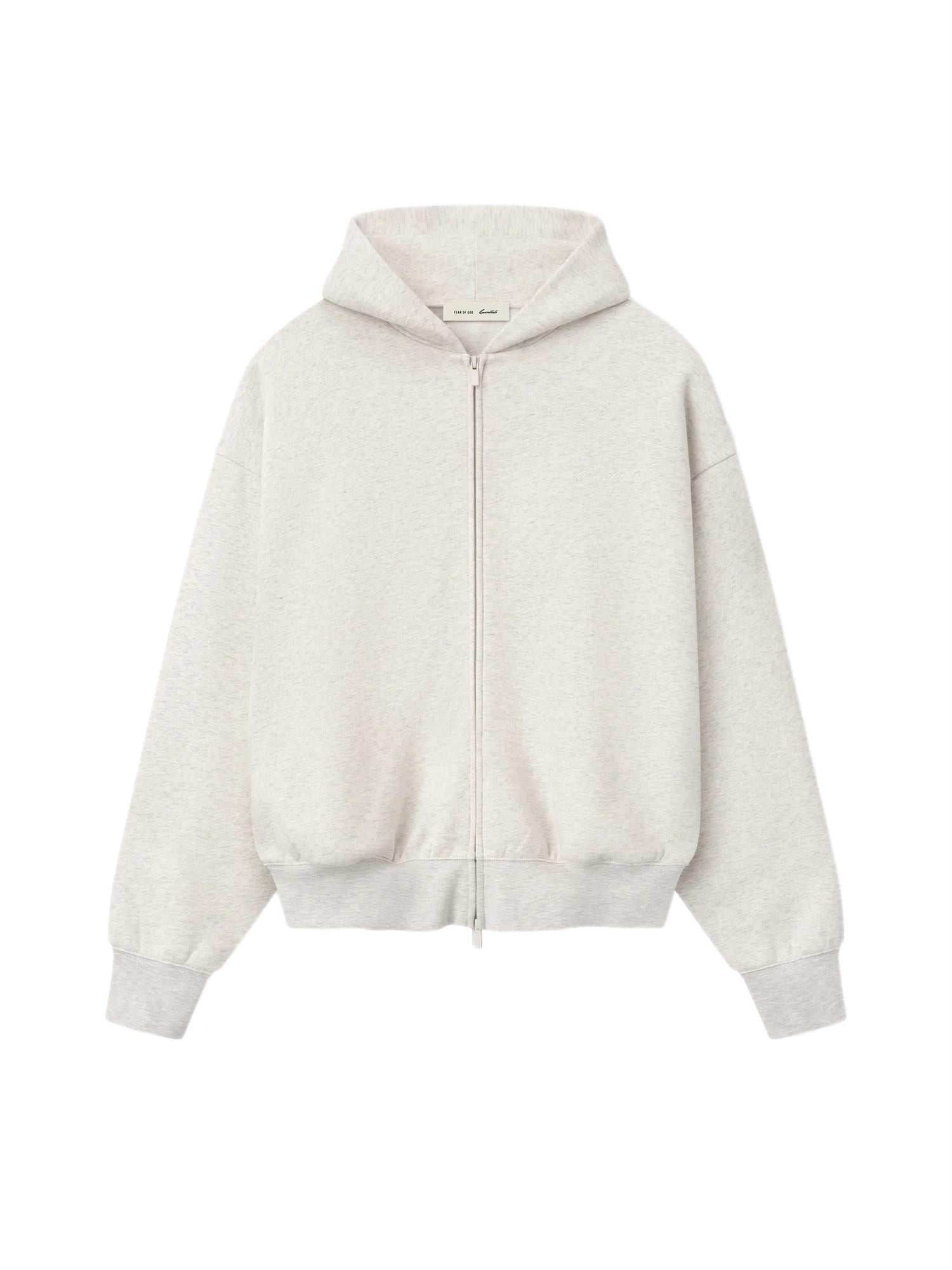 Fear of God Essentials Signature Classic Full Zip Hoodie Hettegenser Lys Grå Melert - modostore.no