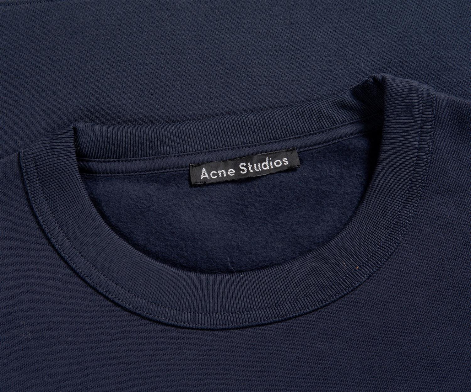 Acne Crew Neck Fleece Sweater Face Genser Navy - modostore.no