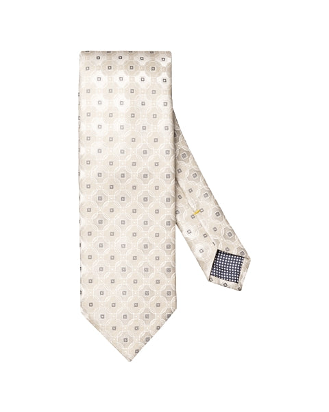 Eton slips med medallion vevd silketut, lys beige farge, elegant og glatt stoff, for menn.