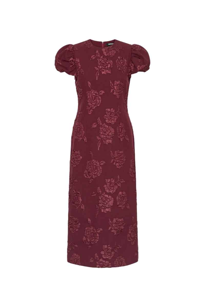 ROTATE Jacquard Midi Puffy Dress Kjole Burgunder