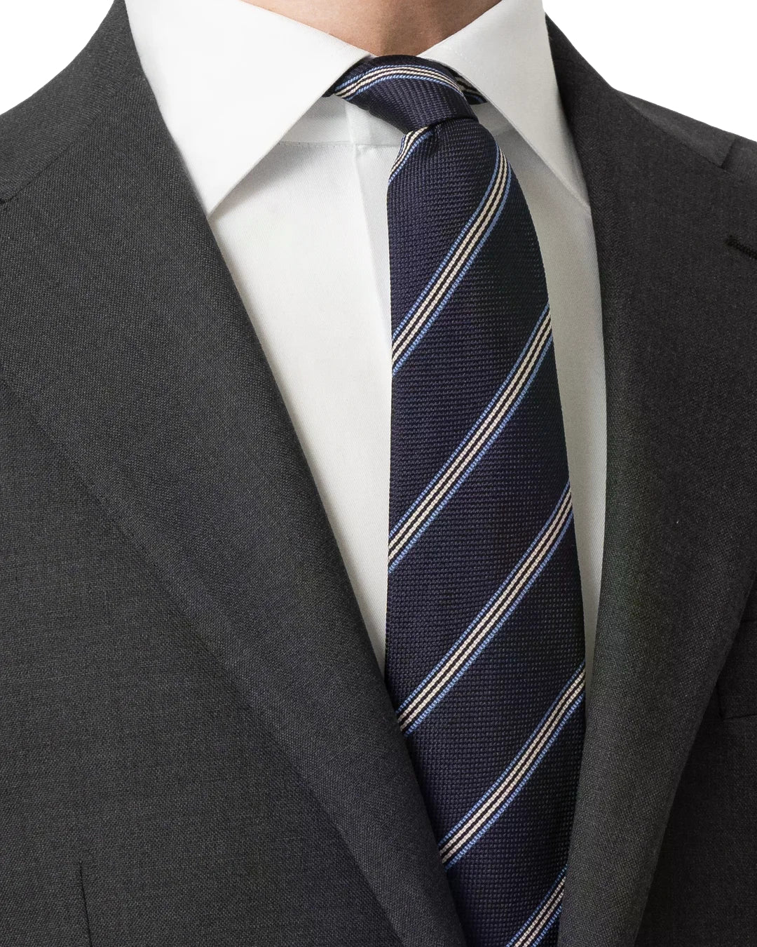 Eton Striped Woven Silk Tie Navy Blue Slips Mørkeblå