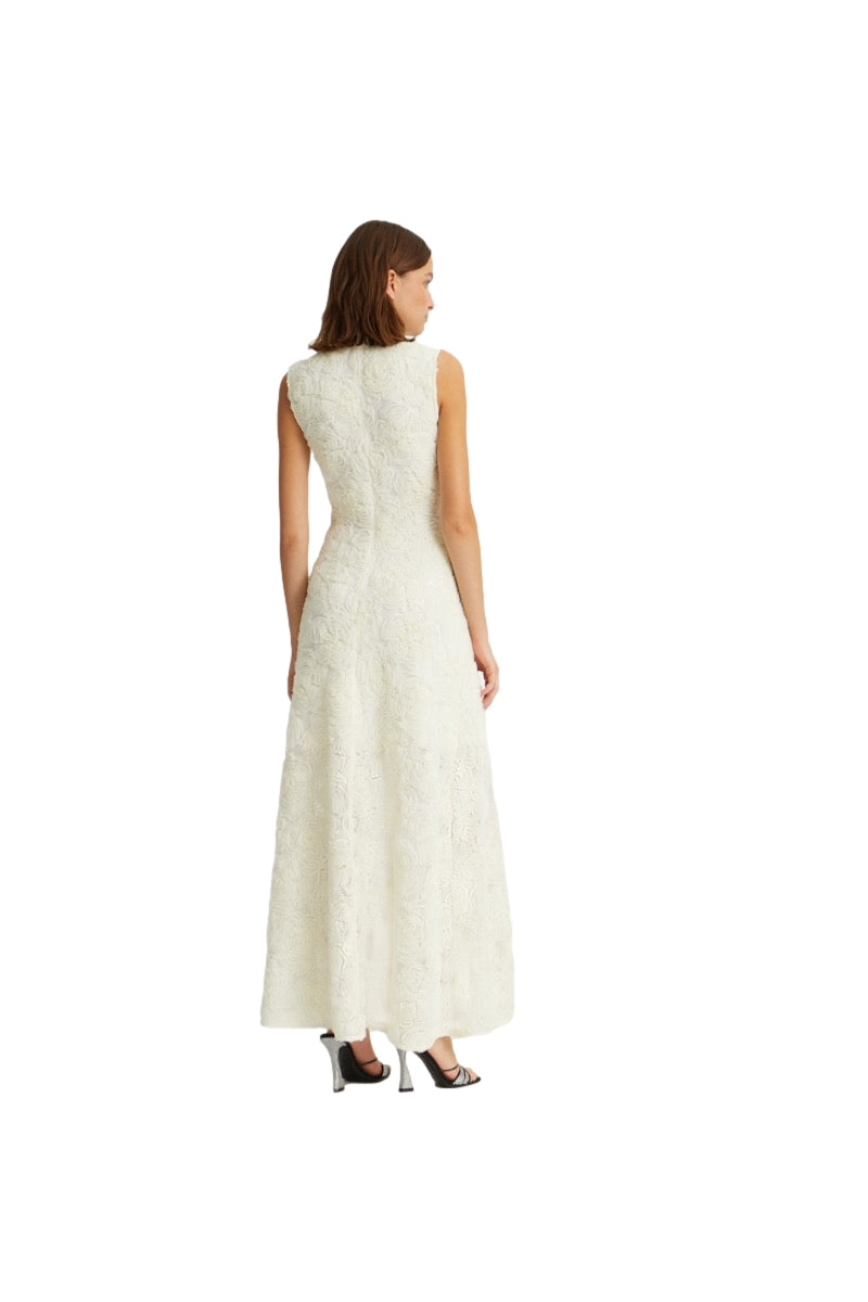 ROTATE Flower Mesh Maxi Dress Kjole Off-White - modostore.no