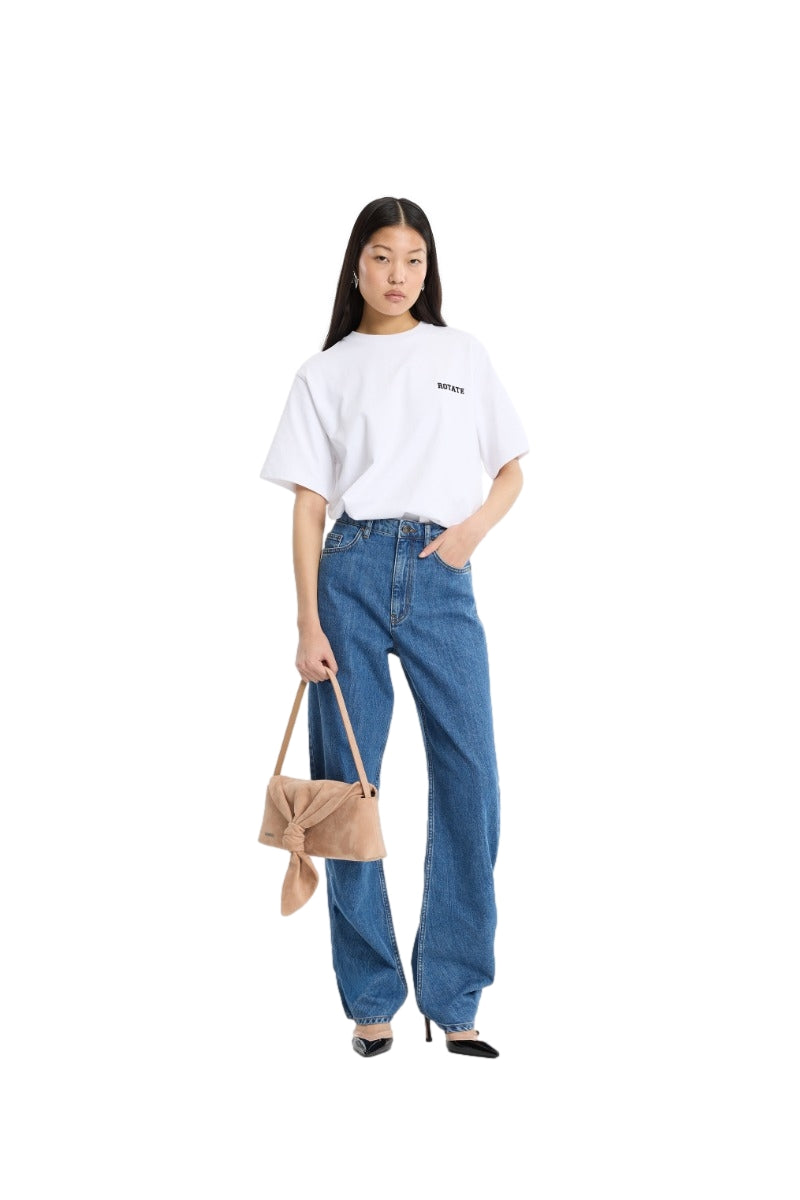 ROTATE Jersey Oversized T-Shirt Topp Hvit
