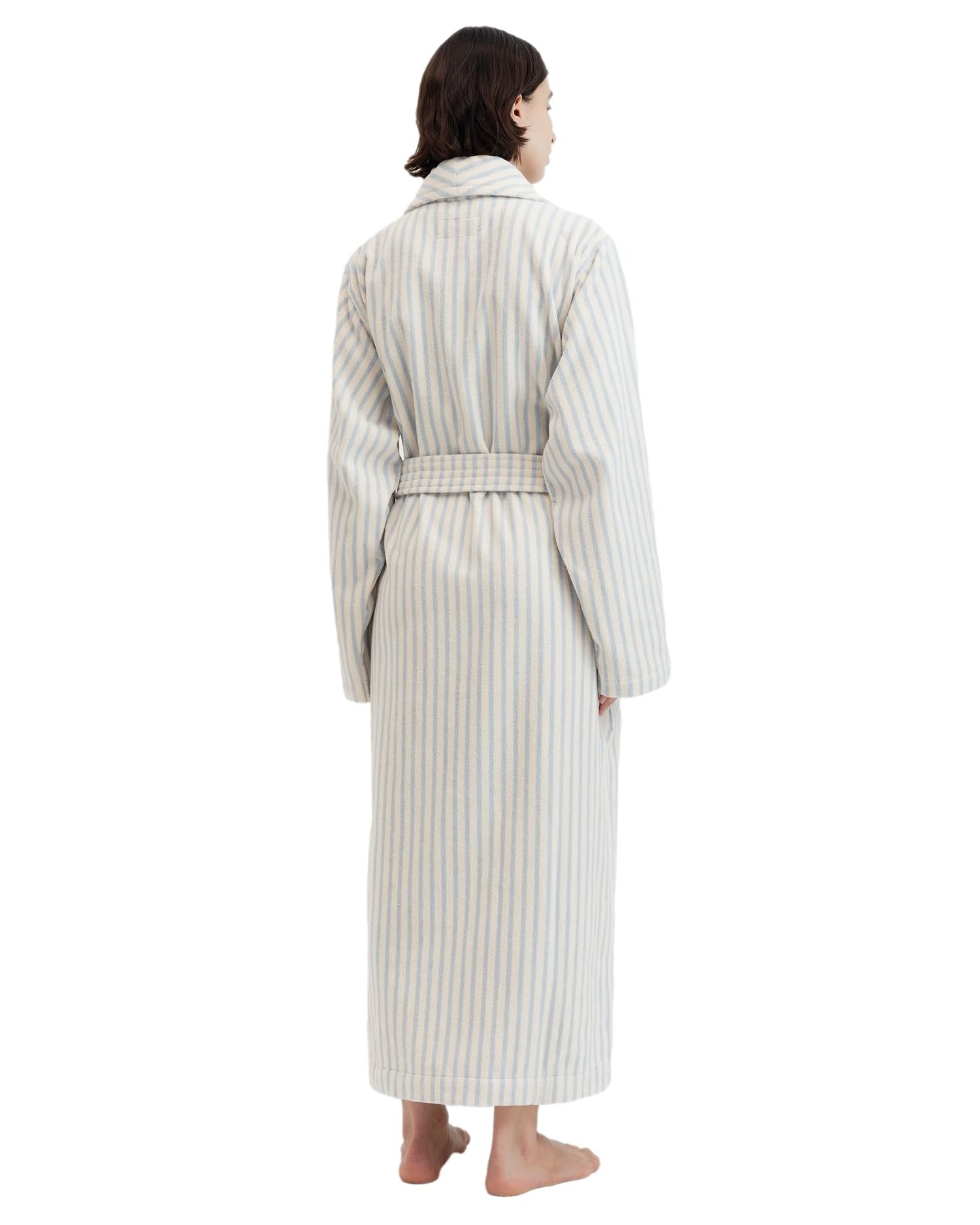 Tekla Terry Classic Bathrobe Soft Blue Stripes Undertøy Morgenkåpe Hvit Og Blå
