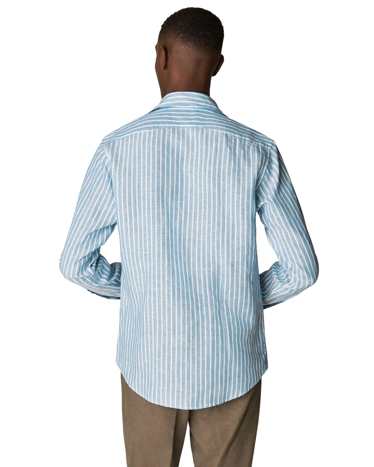 Eton Mid Blue Striped Linen Shirt Skjorte Stripet Mørkeblå - modostore.no