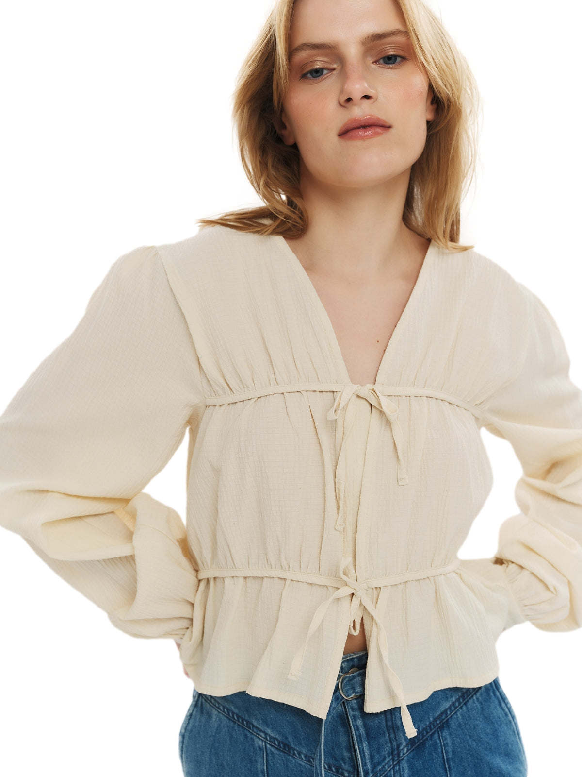 Once Untold Indiana String Blouse Topp Off-White