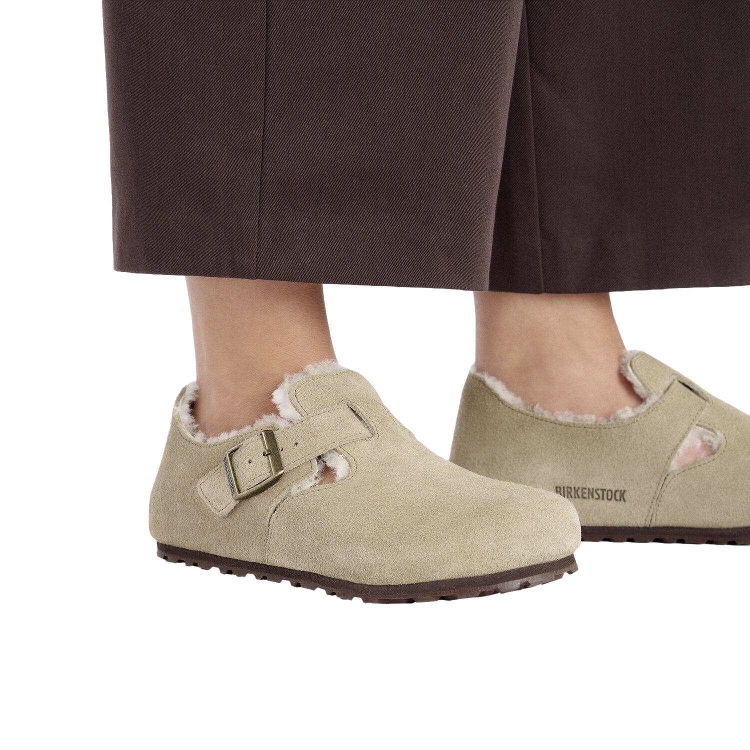 Birkenstock London Shearling Regular Taupe Sko Beige - modostore.no