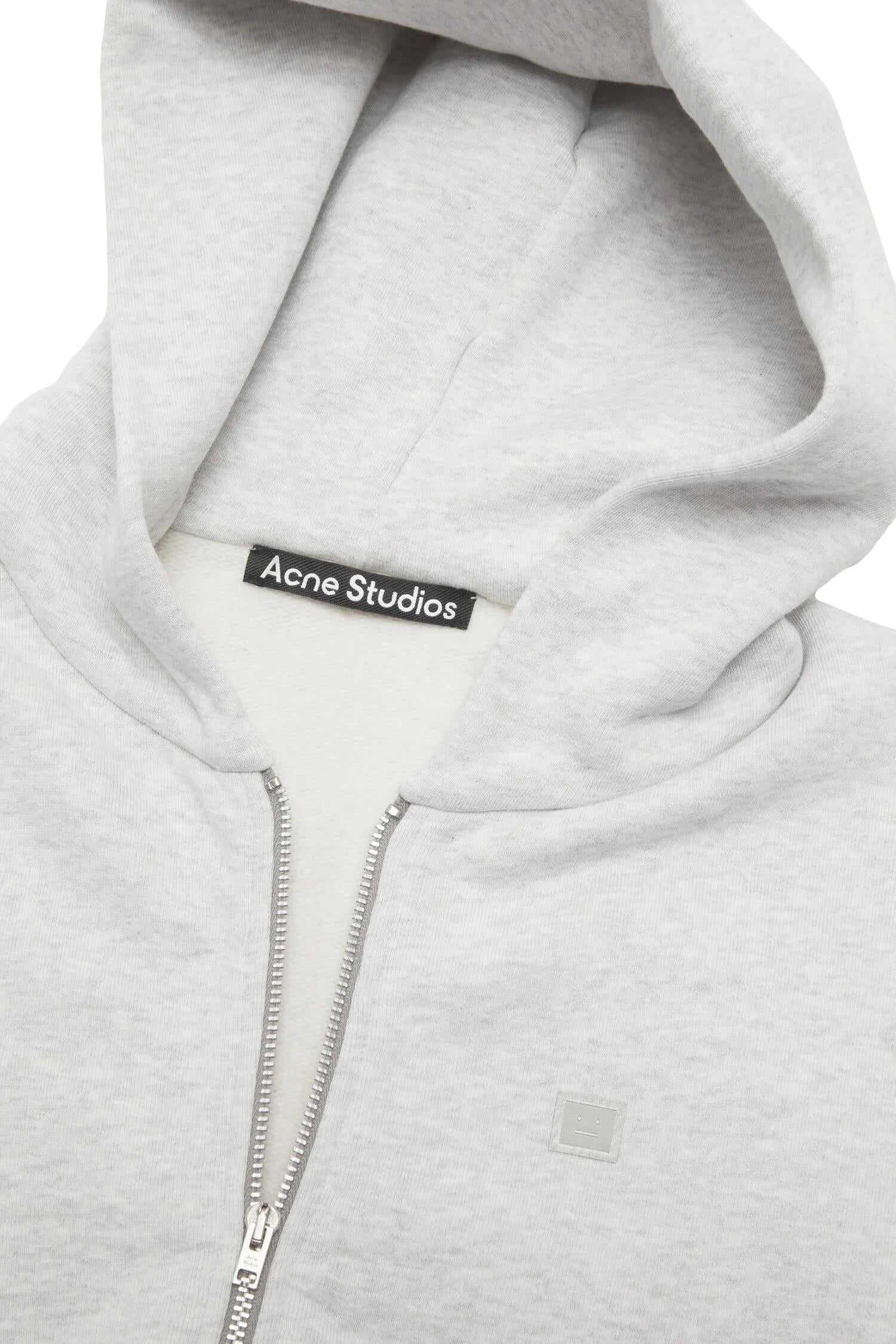 Acne Hooded Zipper Sweater Face Hettejakke Lysegrå - modostore.no