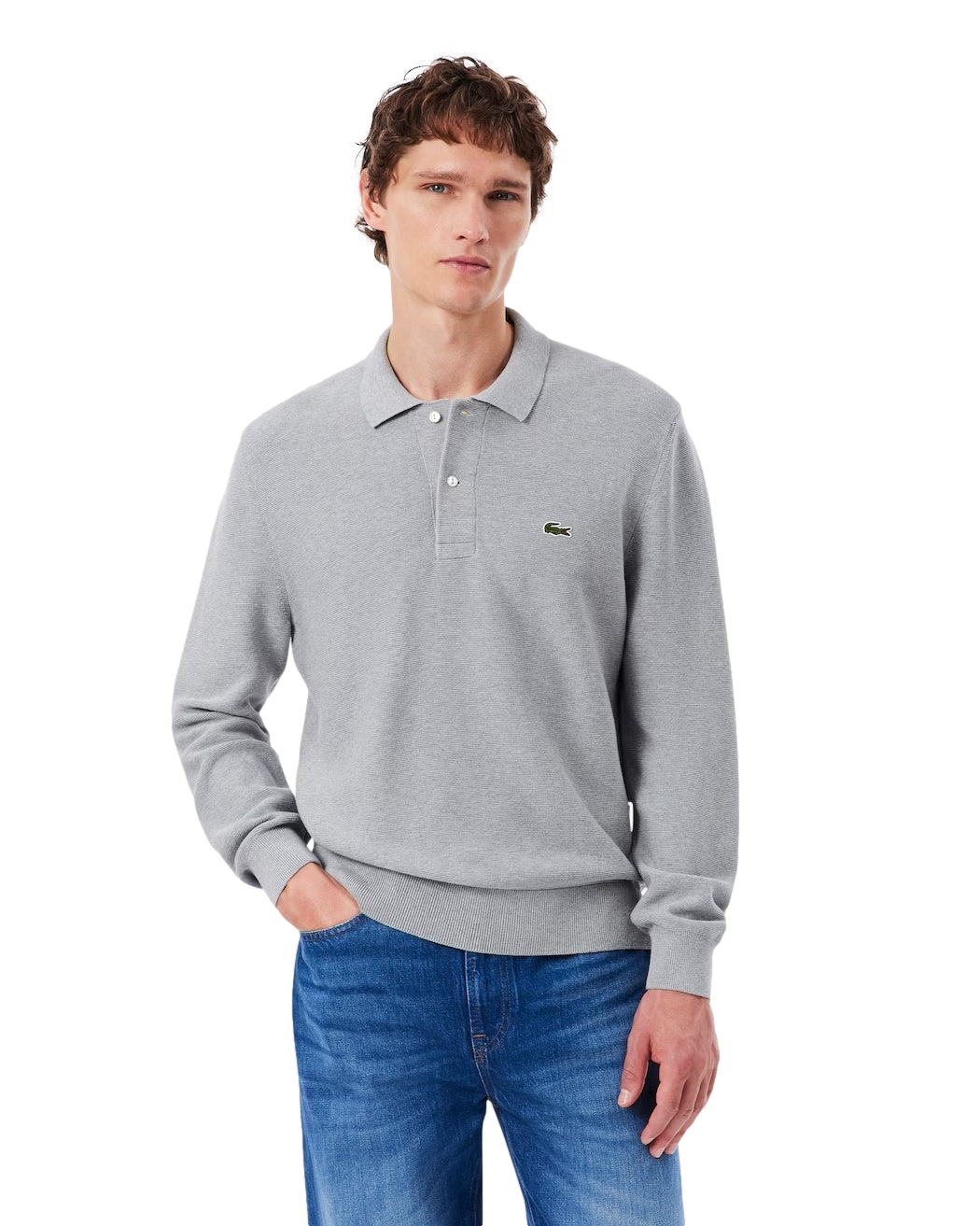 Lacoste Classic Fit Long Sleeved Knitted Polo Shirt Genser Grå