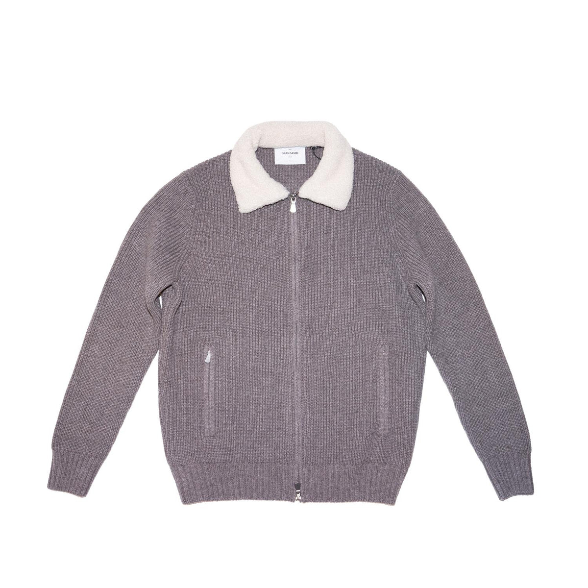 Gran Sasso Wool Zip Jacket with Shearling Collar Jakke Lysebrun