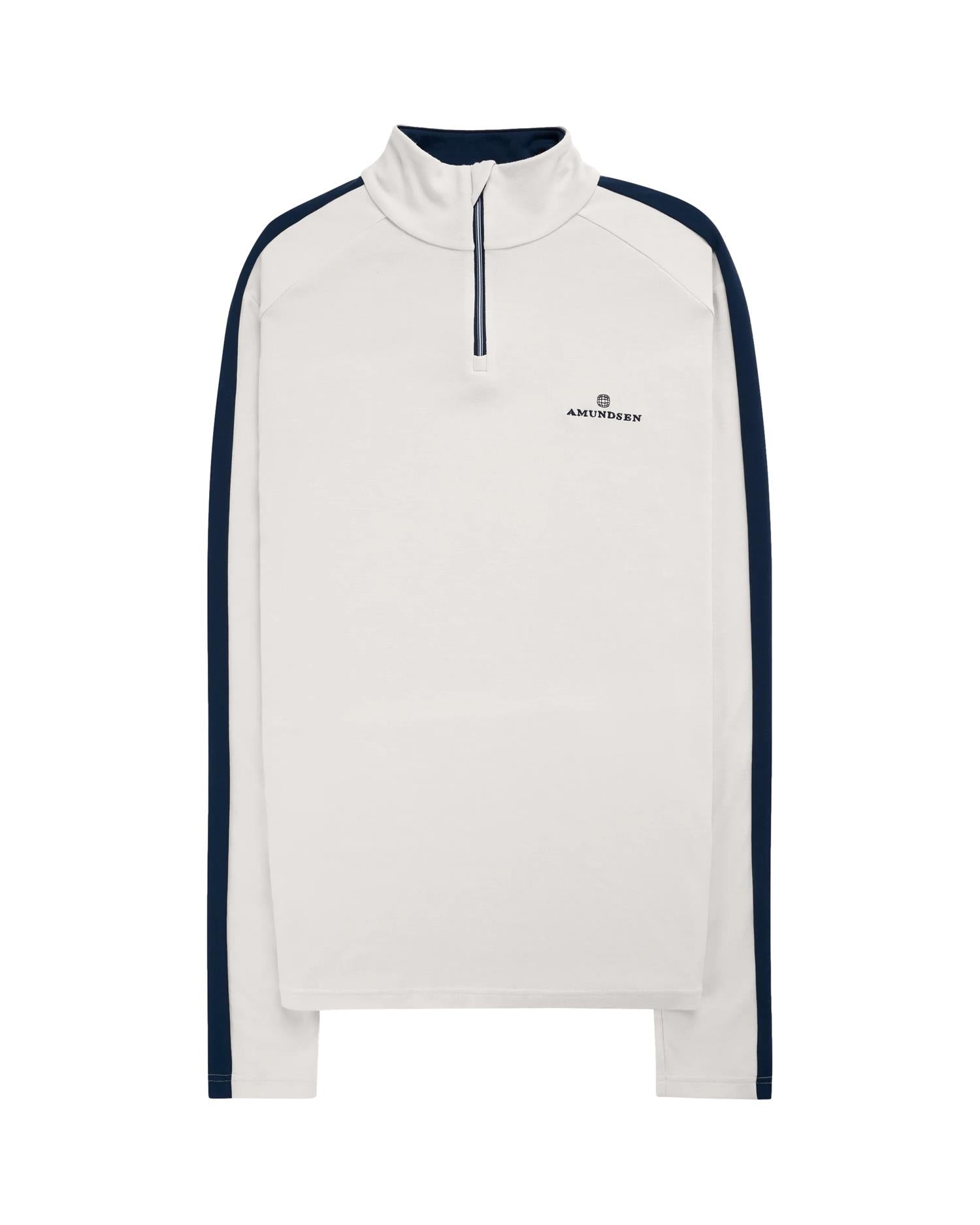Amundsen 5Mila Half Zip Mens Stripe Genser Hvit Og Mørkeblå - modostore.no