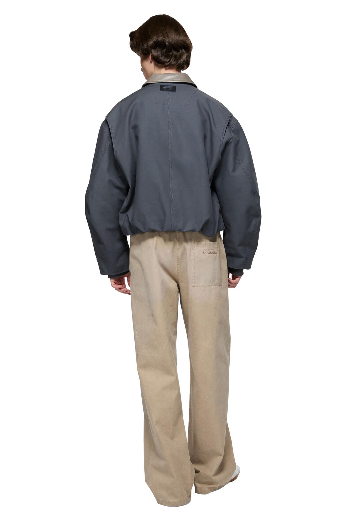 Acne Bomber Leather Collar Jakke Mørkegrå