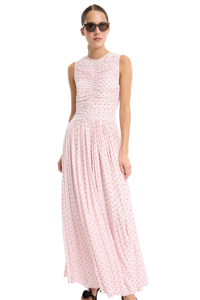 ROTATE NS Ruched Dress Kjole Rosa Mønster